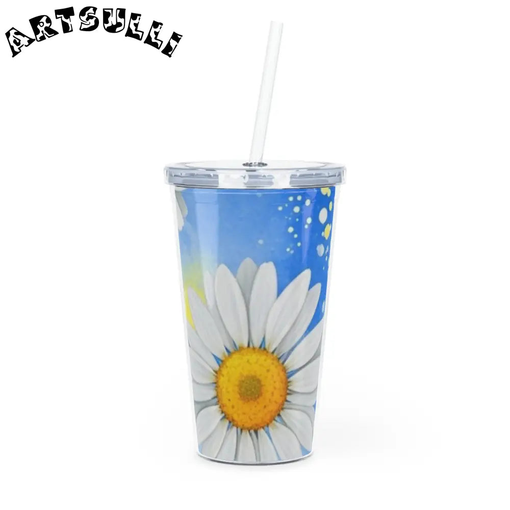 JAKKOUTTHEBXX Daisies Plastic Tumbler with Straw JAKKOUTTHEBXX