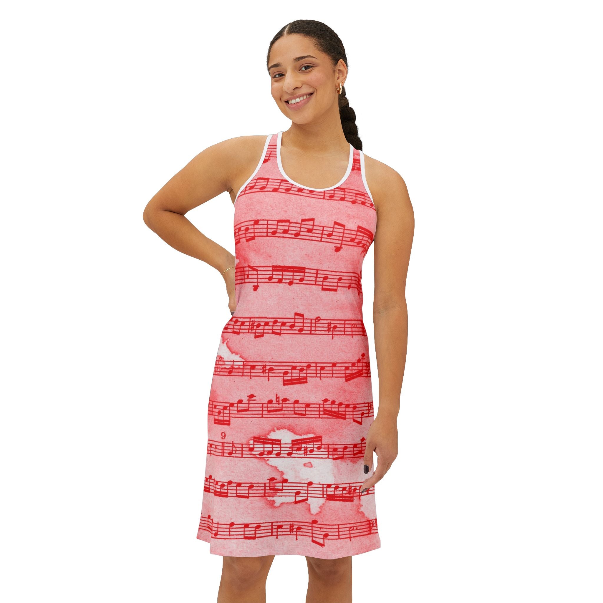 Drip Spill Type Beat Sheet Music Red Women's Racerback Dress (AOP), Artsulli - Art is Long, Life is Short, Tank Top, , , , , , , 