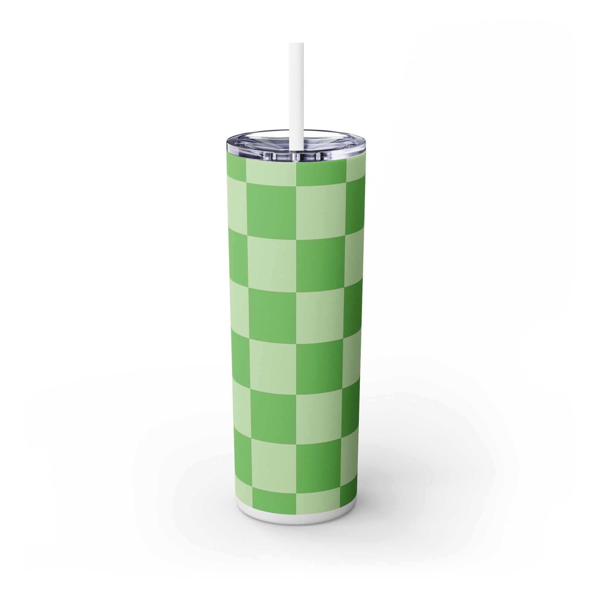 Checkerboard Green Skinny Tumbler with Straw, 20oz, Artsulli - Art is Long, Life is Short, Mug, , , , , , , 