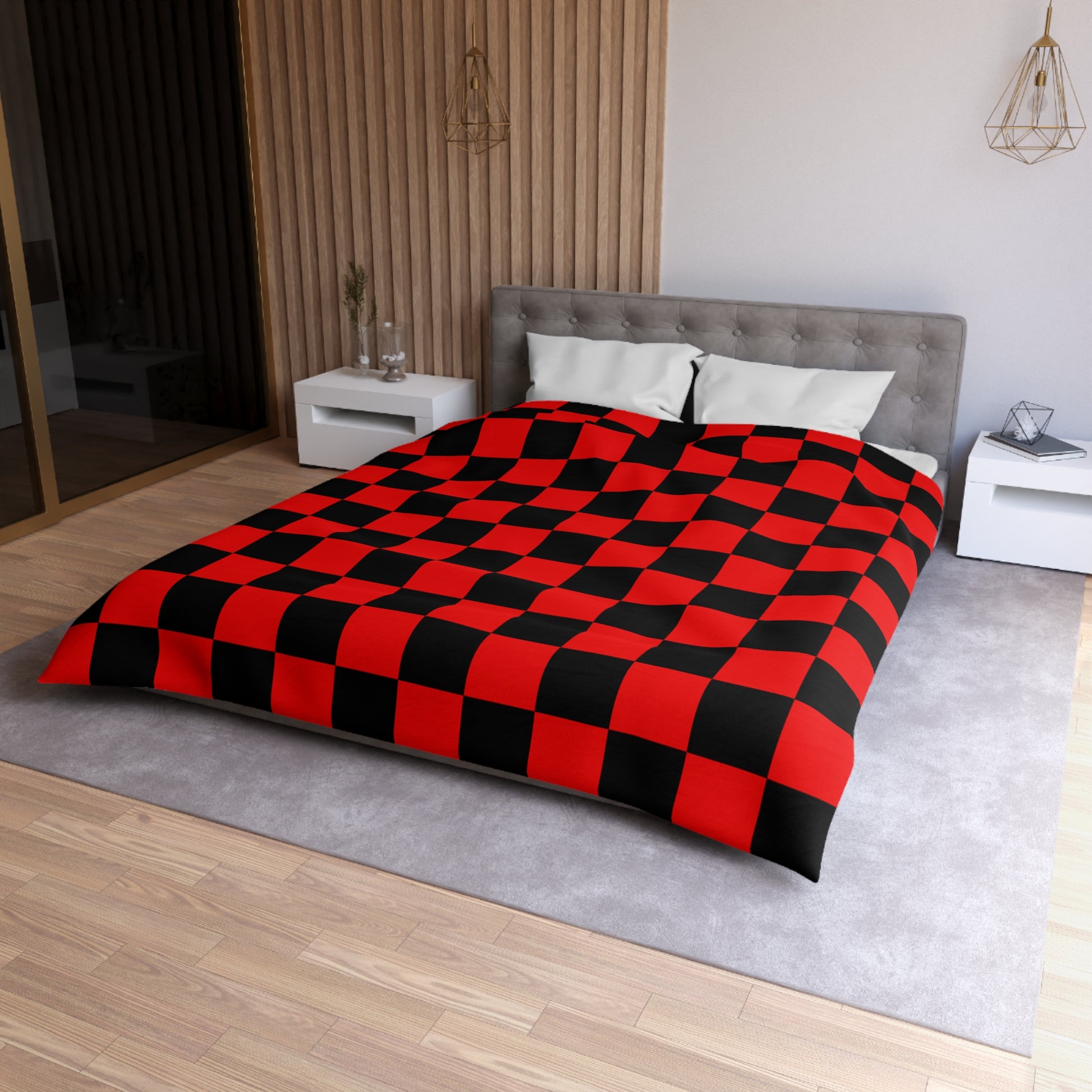 Checkerboard Red and Black Microfiber Duvet Cover, Artsulli - Art is Long, Life is Short, Home Decor, , , , , , , 
