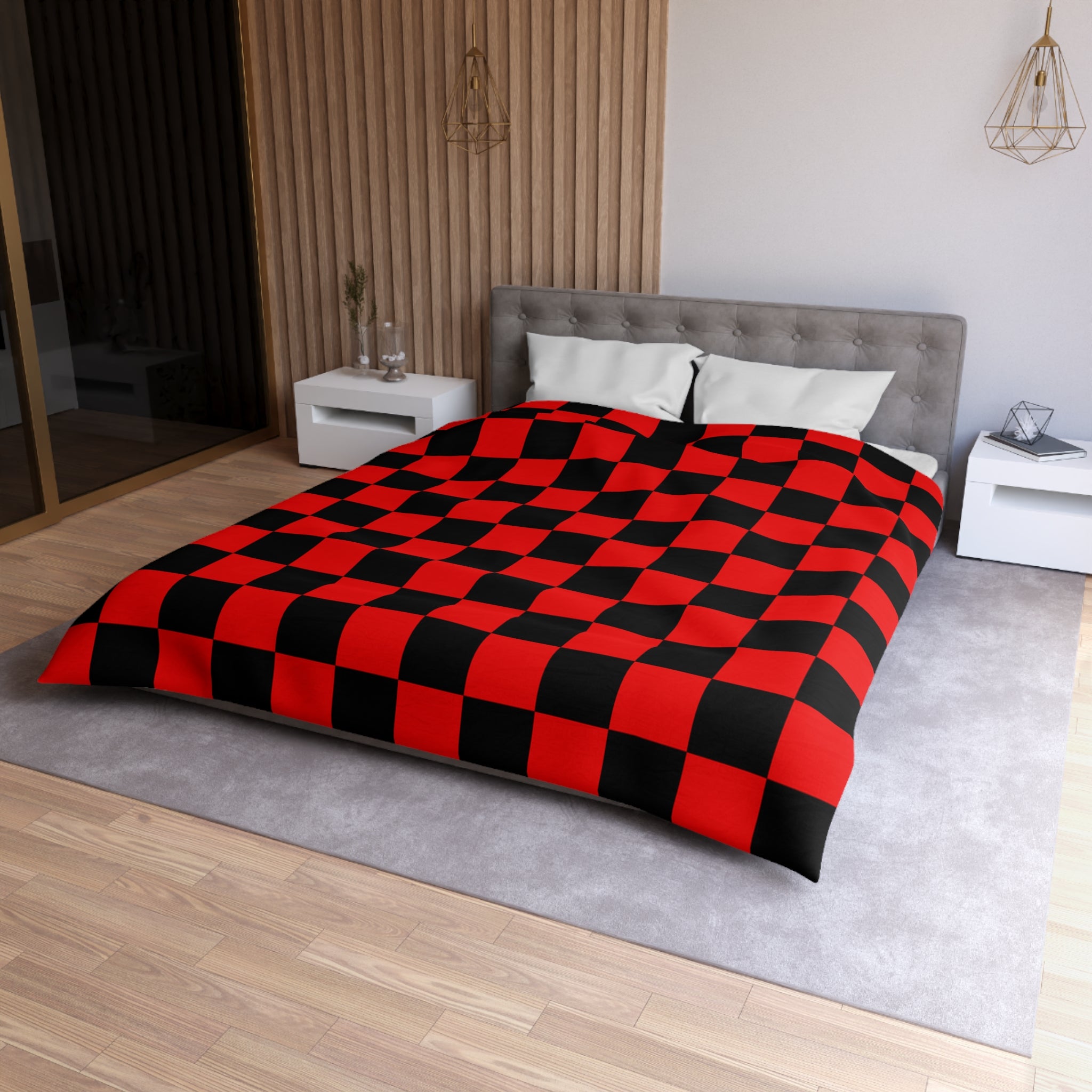 Checkerboard Red and Black Microfiber Duvet Cover, Artsulli - Art is Long, Life is Short, Home Decor, , , , , , , 
