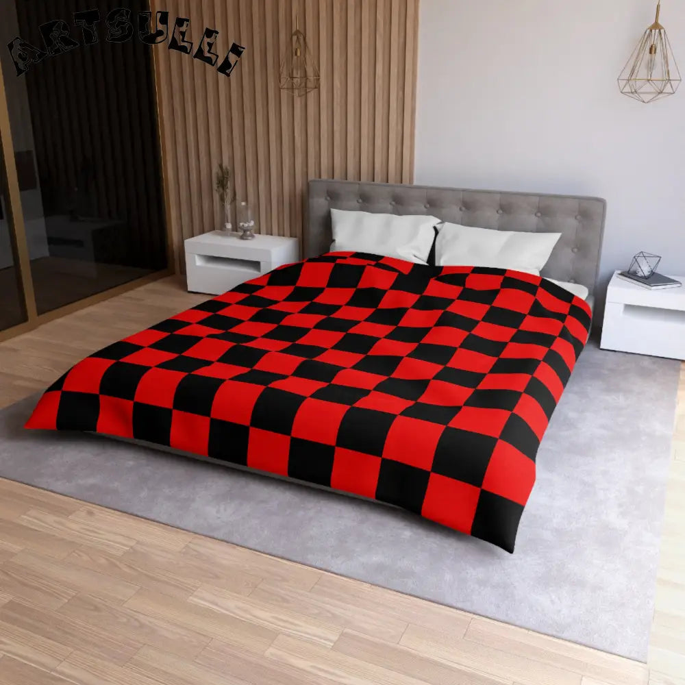 JAKKOUTTHEBXX Checkerboard Red and Black Microfiber Duvet Cover