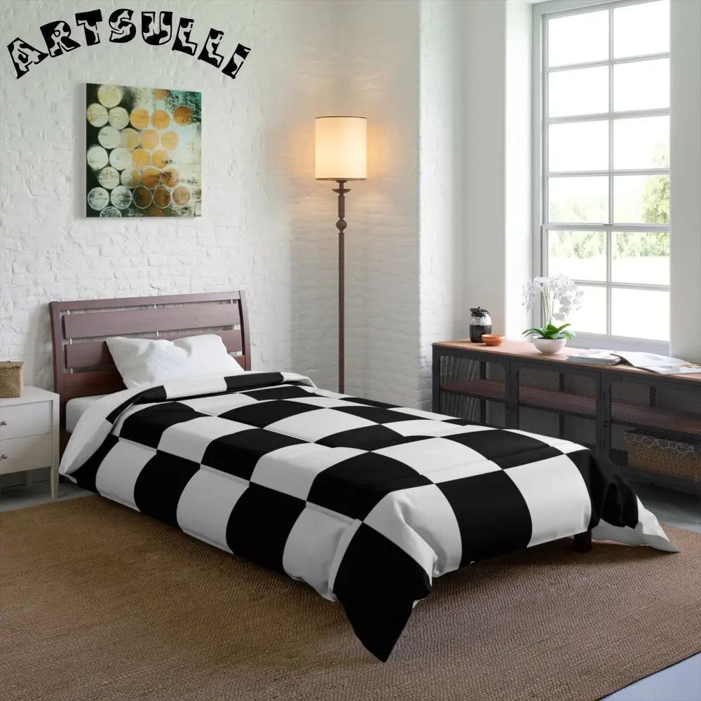JAKKOUTTHEBXX Checkerboard Black and White Comforter JAKKOUTTHEBXX