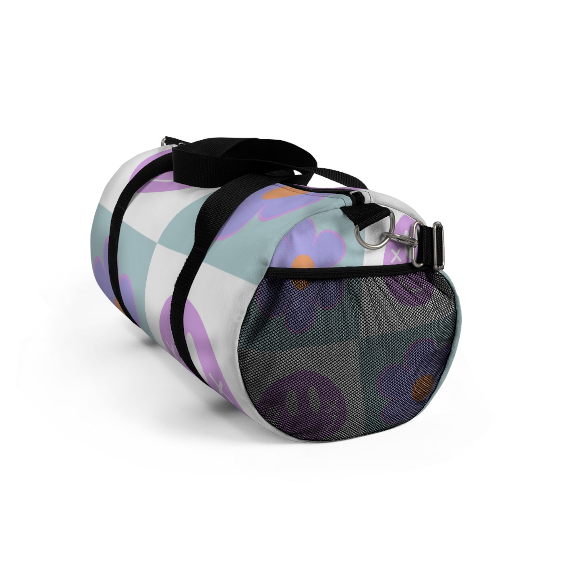 Flower x Smiley Face x Checkerboard Purple Duffel Bag, Artsulli - Art is Long, Life is Short, Bags, , , , , , , 