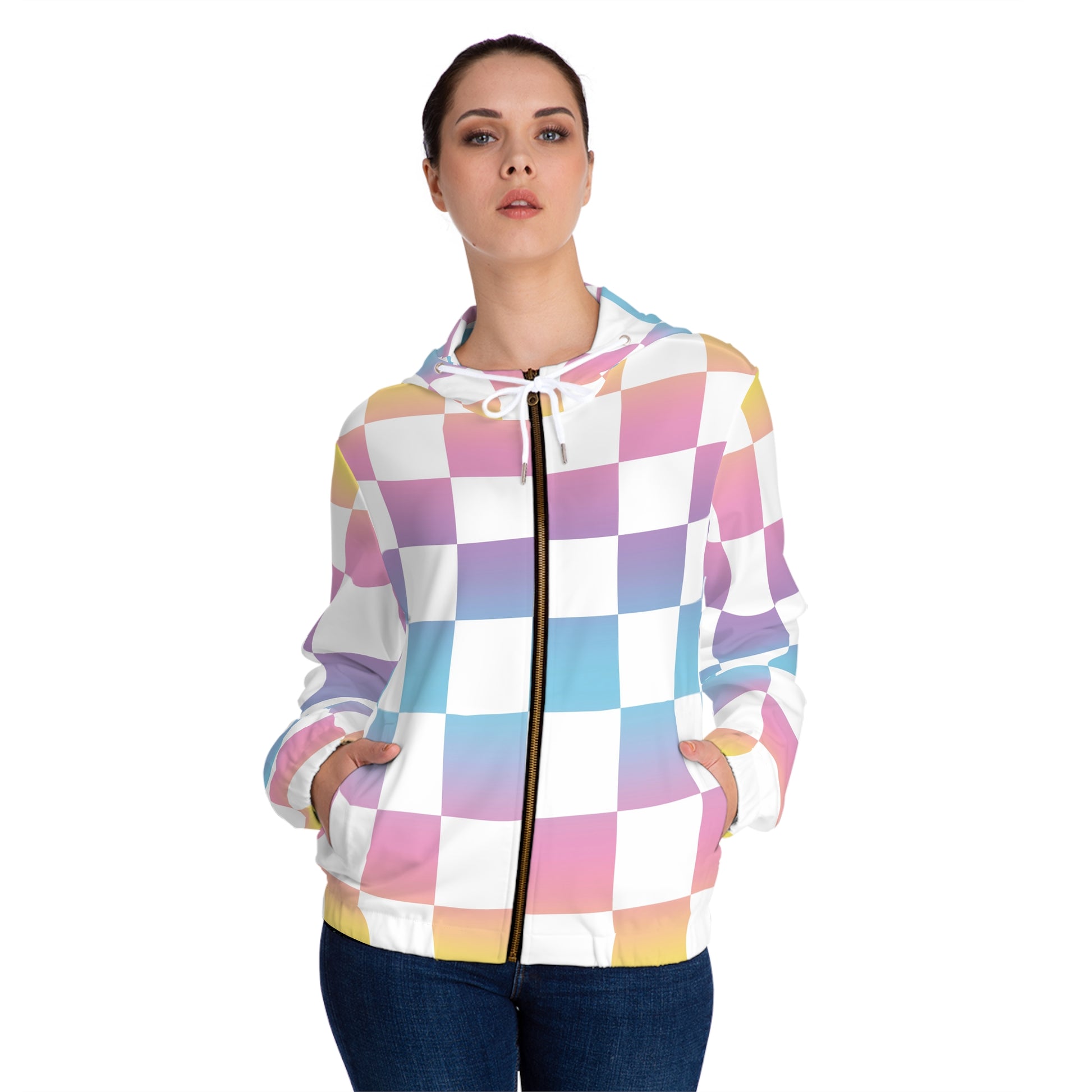 Vaporwave Check II Women’s Full-Zip Hoodie (AOP), Artsulli - Art is Long, Life is Short, All Over Prints, , , , , , , 