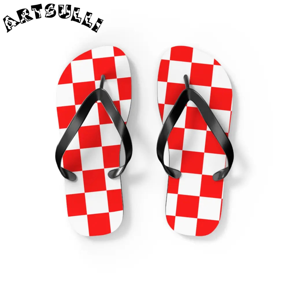 JAKKOUTTHEBXX Checkerboard Red and White Flip Flops JAKKOUTTHEBXX