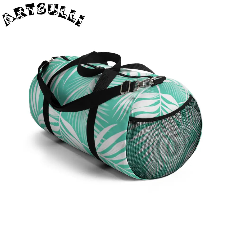 JAKKOUTTHEBXX Teal Palm Leaf Illustration Printed Duffel Bag 2025