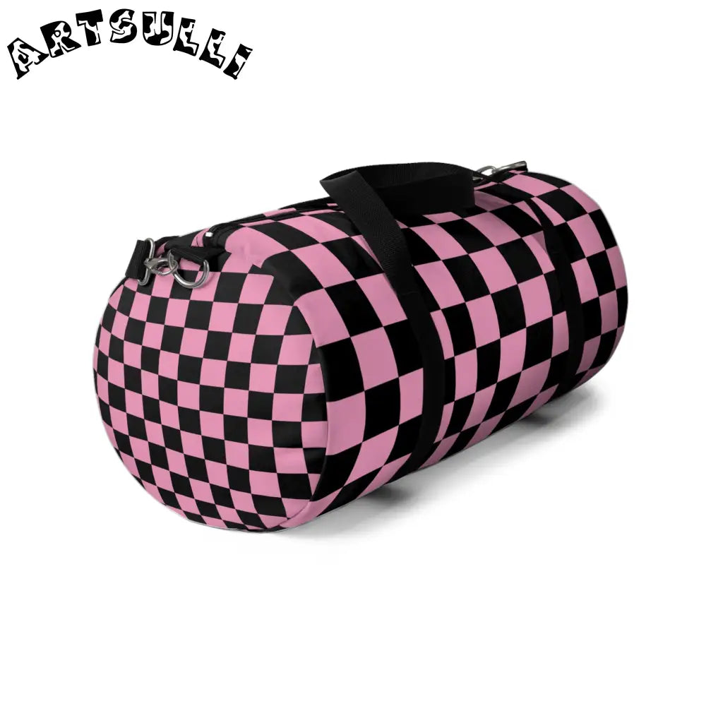 JAKKOUTTHEBXX Checkerboard Black and Pink Duffel Bag JAKKOUTTHEBXX