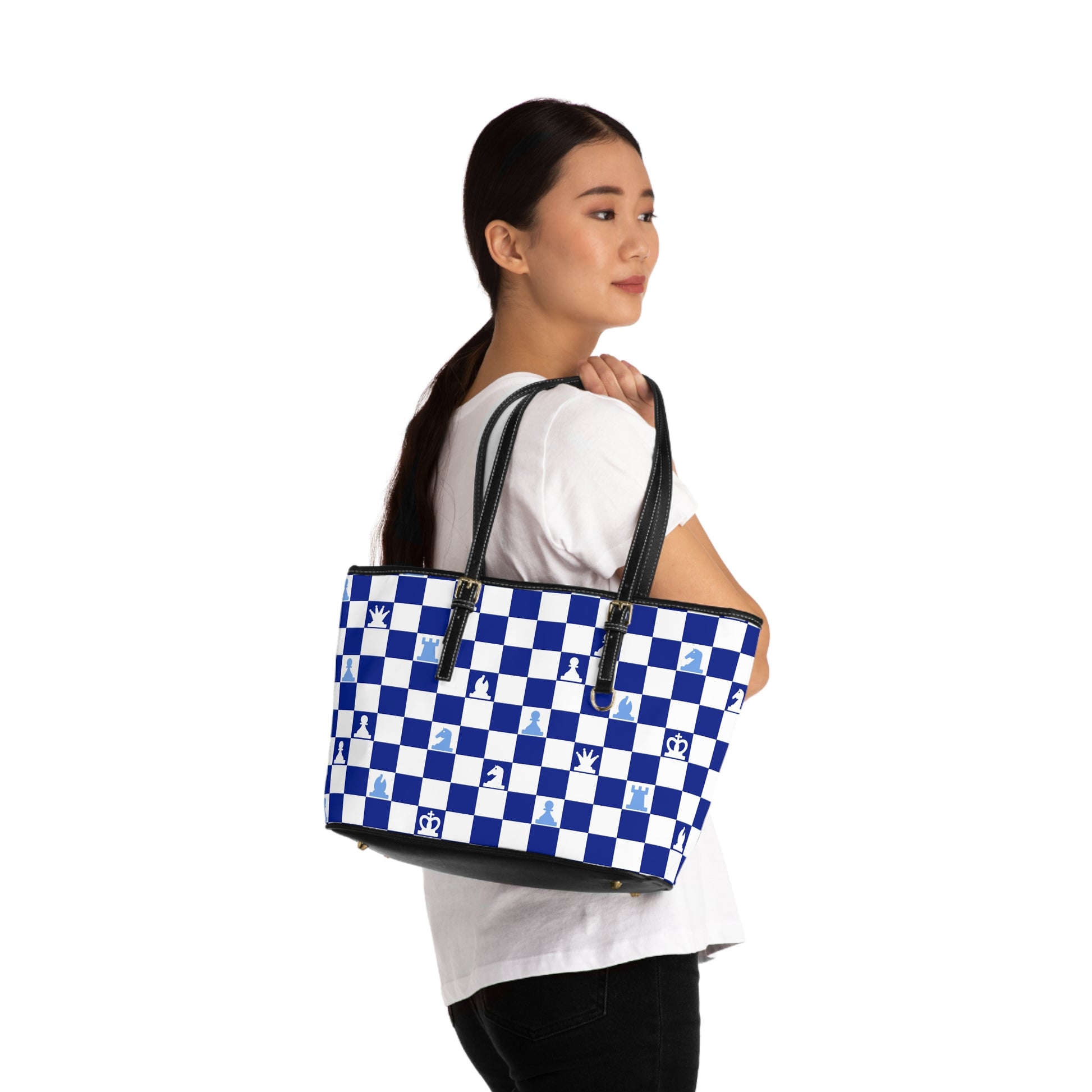 Chessboard Navy Blue PU Leather Shoulder Bag, Artsulli - Art is Long, Life is Short, Bags, , , , , , , 