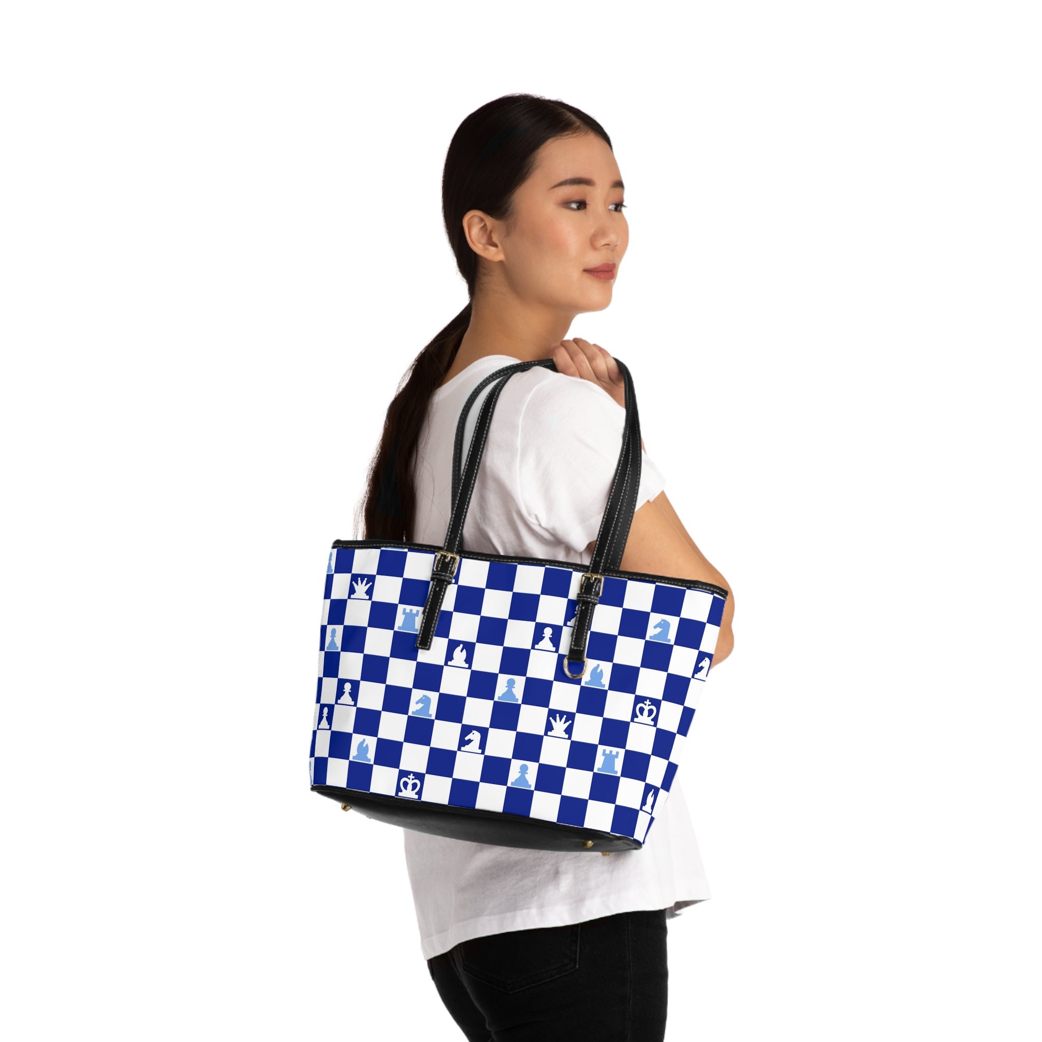 Chessboard Navy Blue PU Leather Shoulder Bag, Artsulli - Art is Long, Life is Short, Bags, , , , , , , 