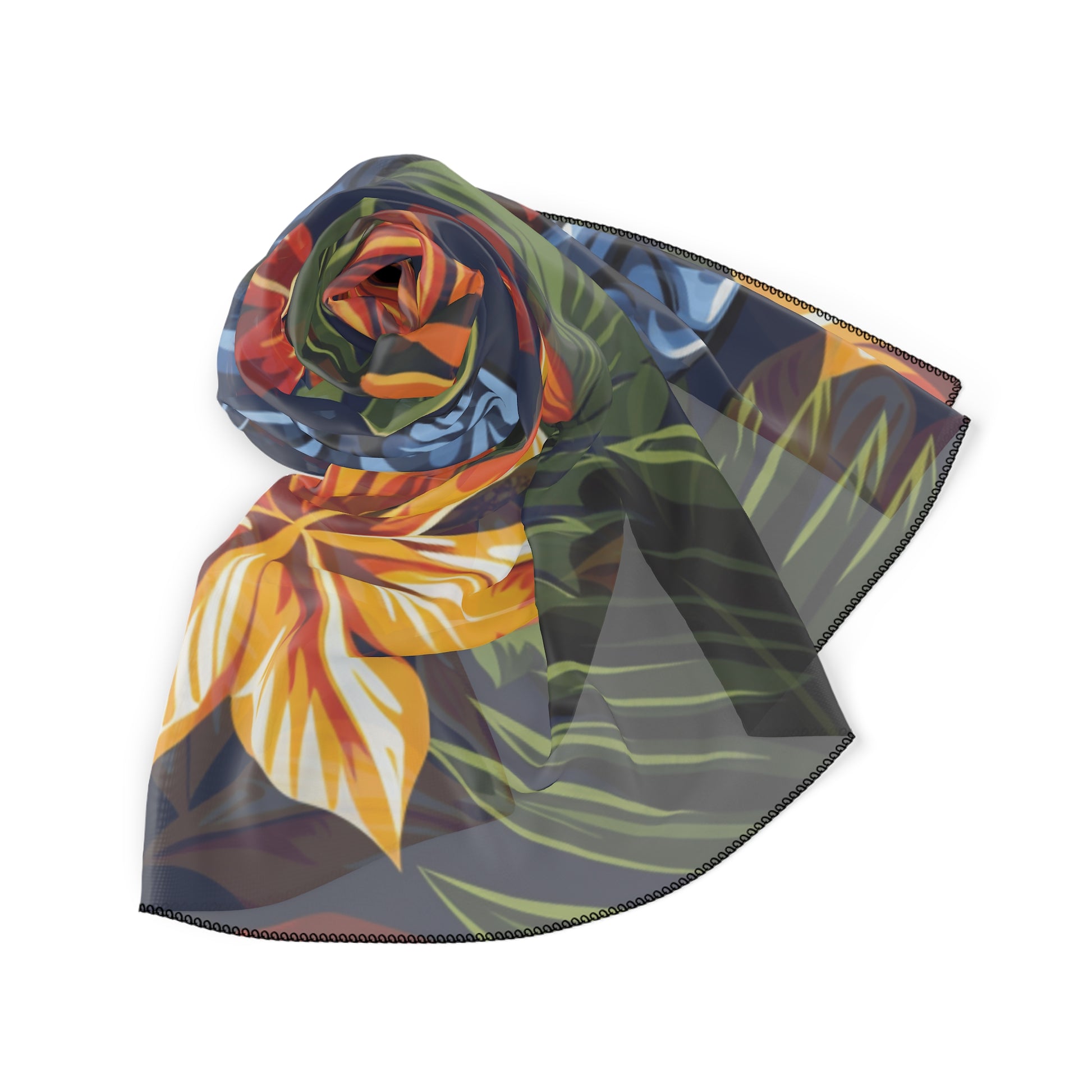 Tiki Bloom Navy Poly Scarf, Artsulli - Art is Long, Life is Short, Accessories, , , , , , , 