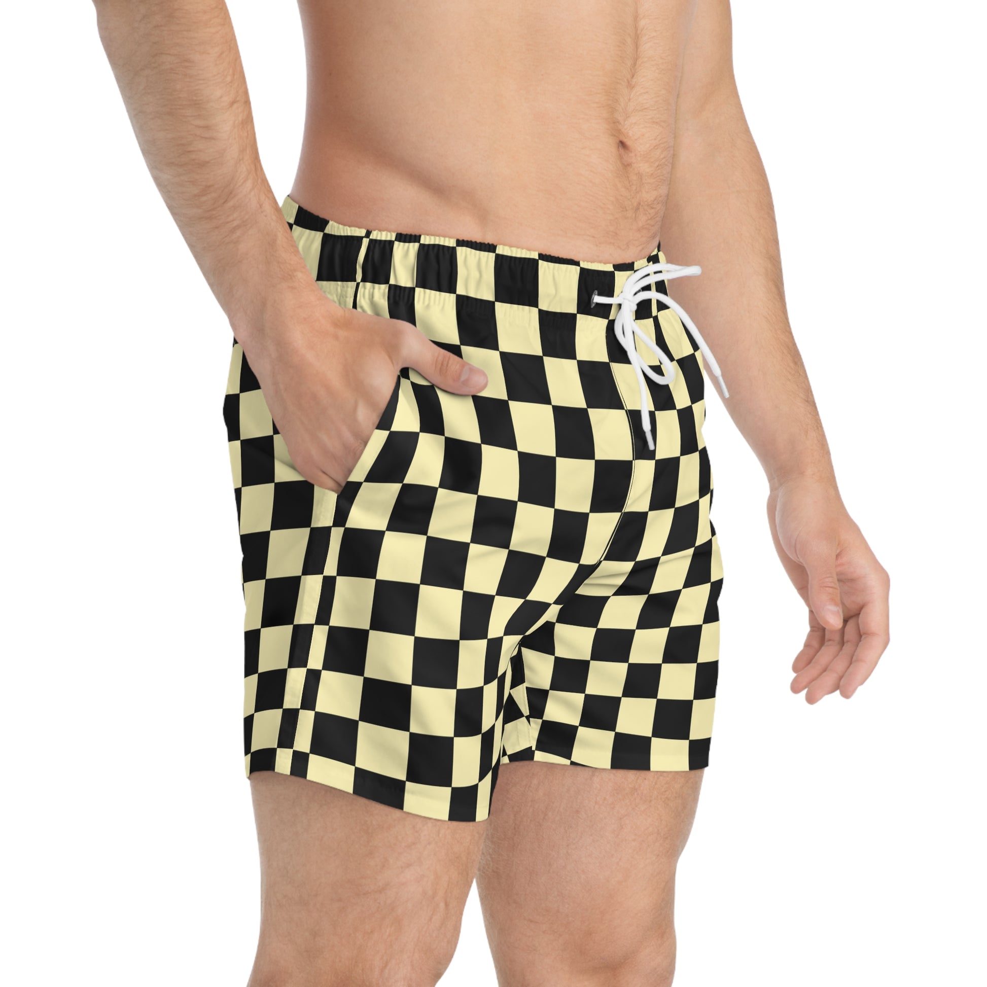 Checkerboard II Black and Yellow Swim Trunks (AOP), Artsulli - Art is Long, Life is Short, All Over Prints, , , , , , , 
