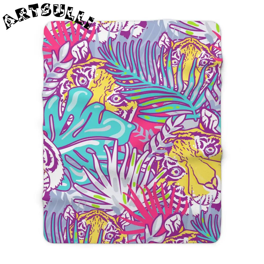 JAKKOUTTHEBXX Tropical Floral Tigers Torquise and Purple Sherpa