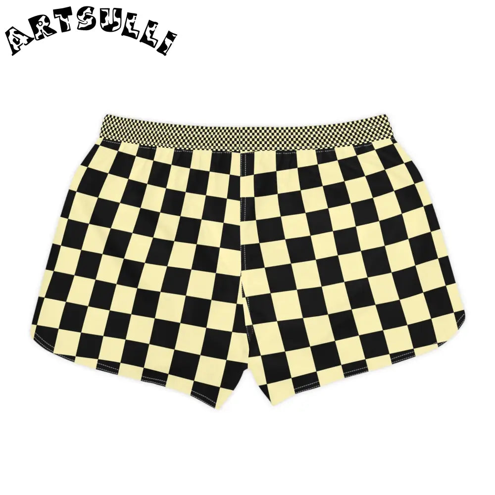 JAKKOUTTHEBXX Checkerboard Black and Yellow Women’s Casual Shorts