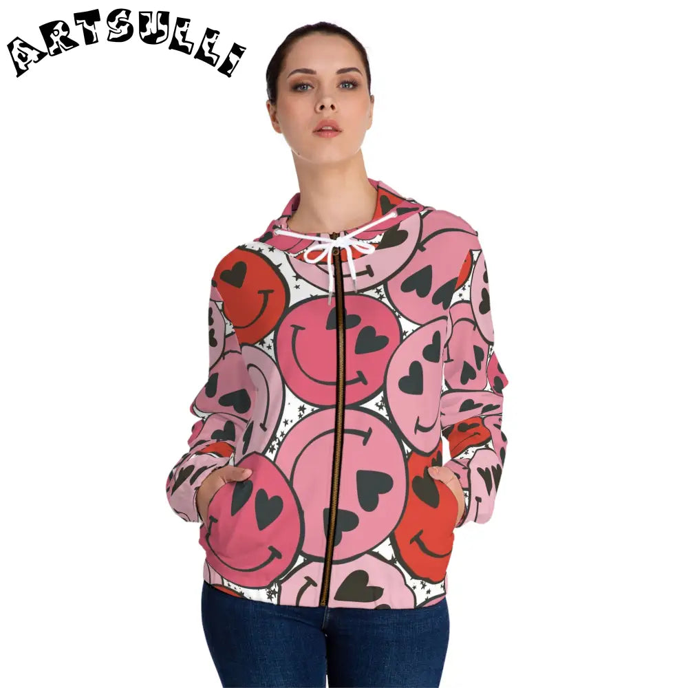 JAKKOUTTHEBXX Smiley Face x Heart Eyes Pink and Red Women’s Full-Zip