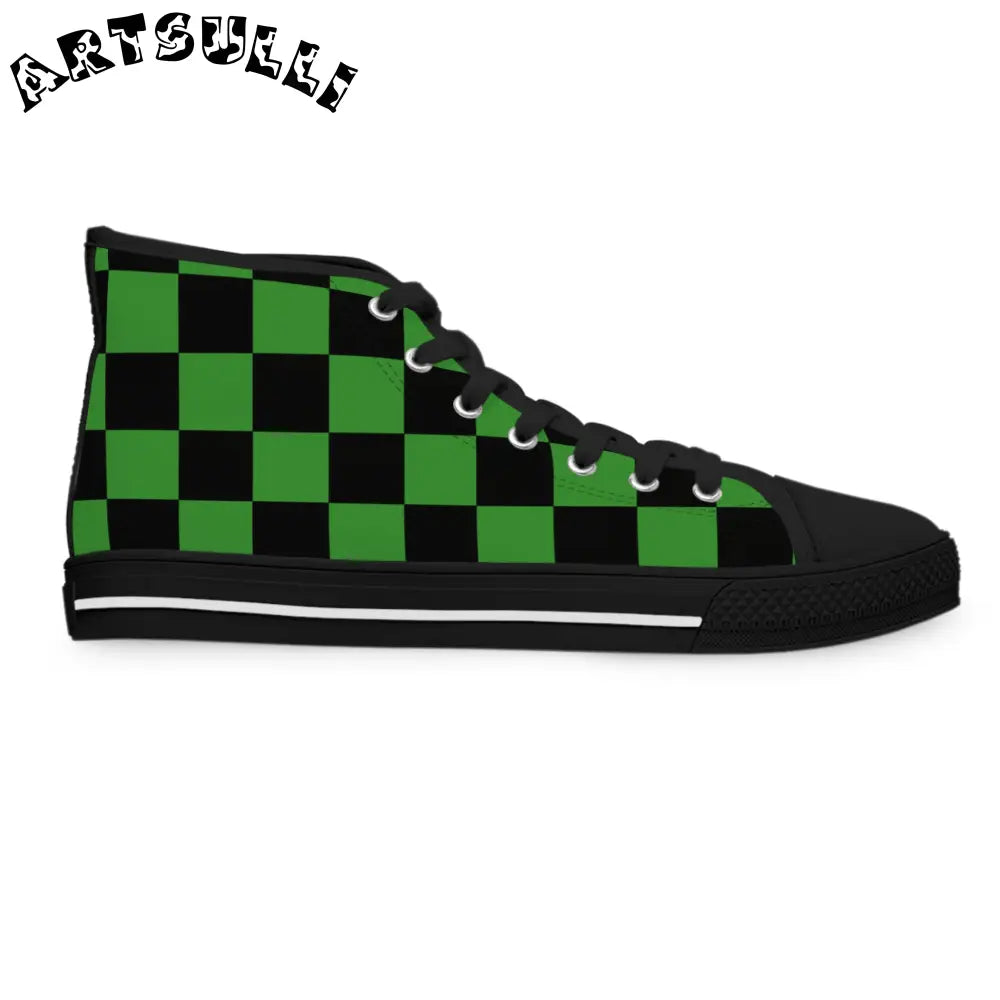 JAKKOUTTHEBXX Checkerboard Green and Black Women’s High Top Sneakers