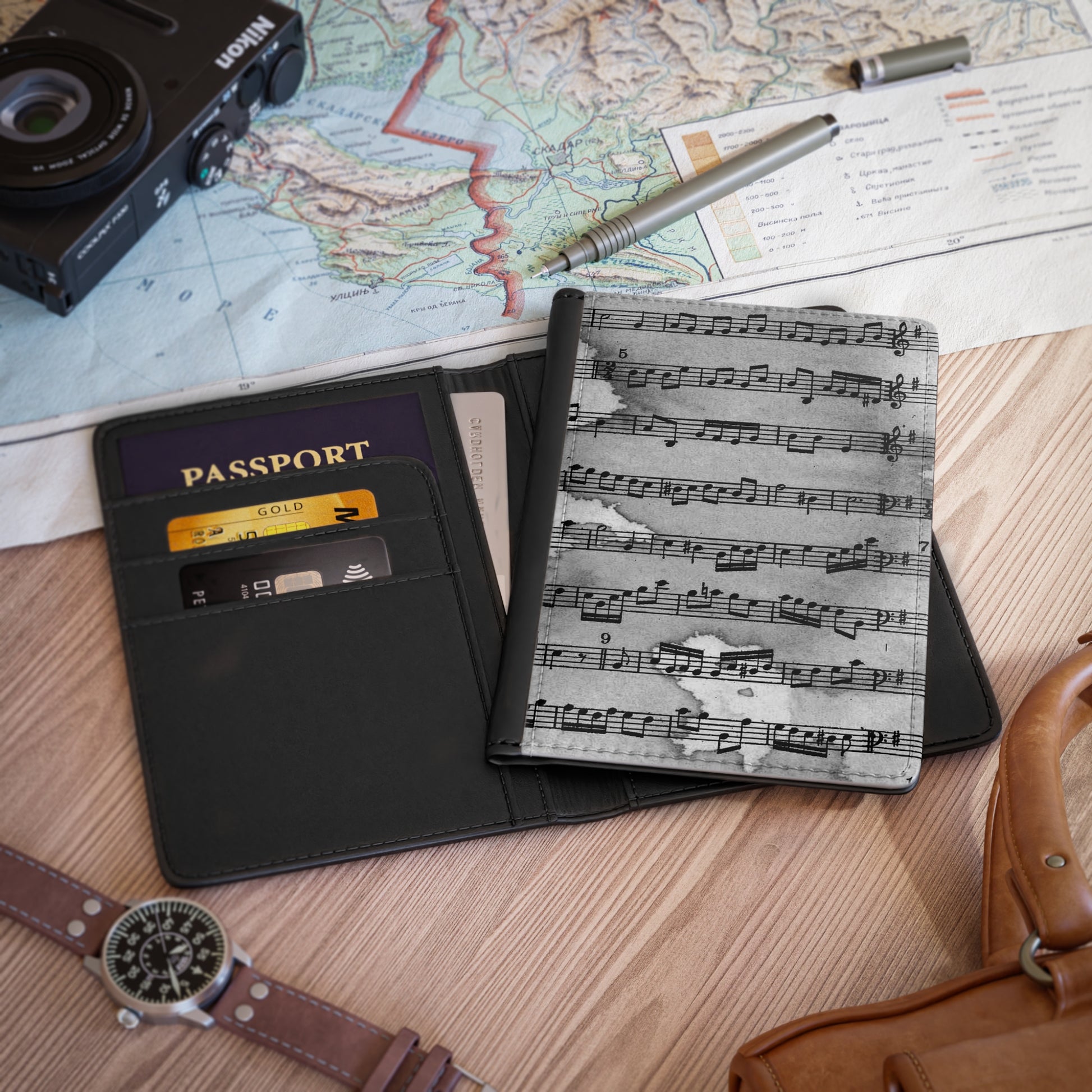 Drip Spill Type Beat Sheet Music Black Passport Cover, Artsulli - Art is Long, Life is Short, Accessories, , , , , , , 