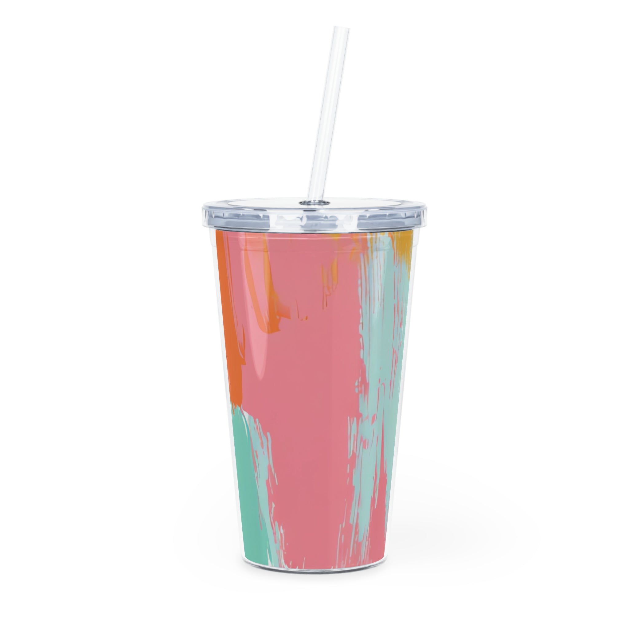 Preppy Pixel Bloom Plastic Tumbler with Straw, Artsulli - Art is Long, Life is Short, Mug, Size, 20oz, Color, Transparent, , , 75113580456443798349