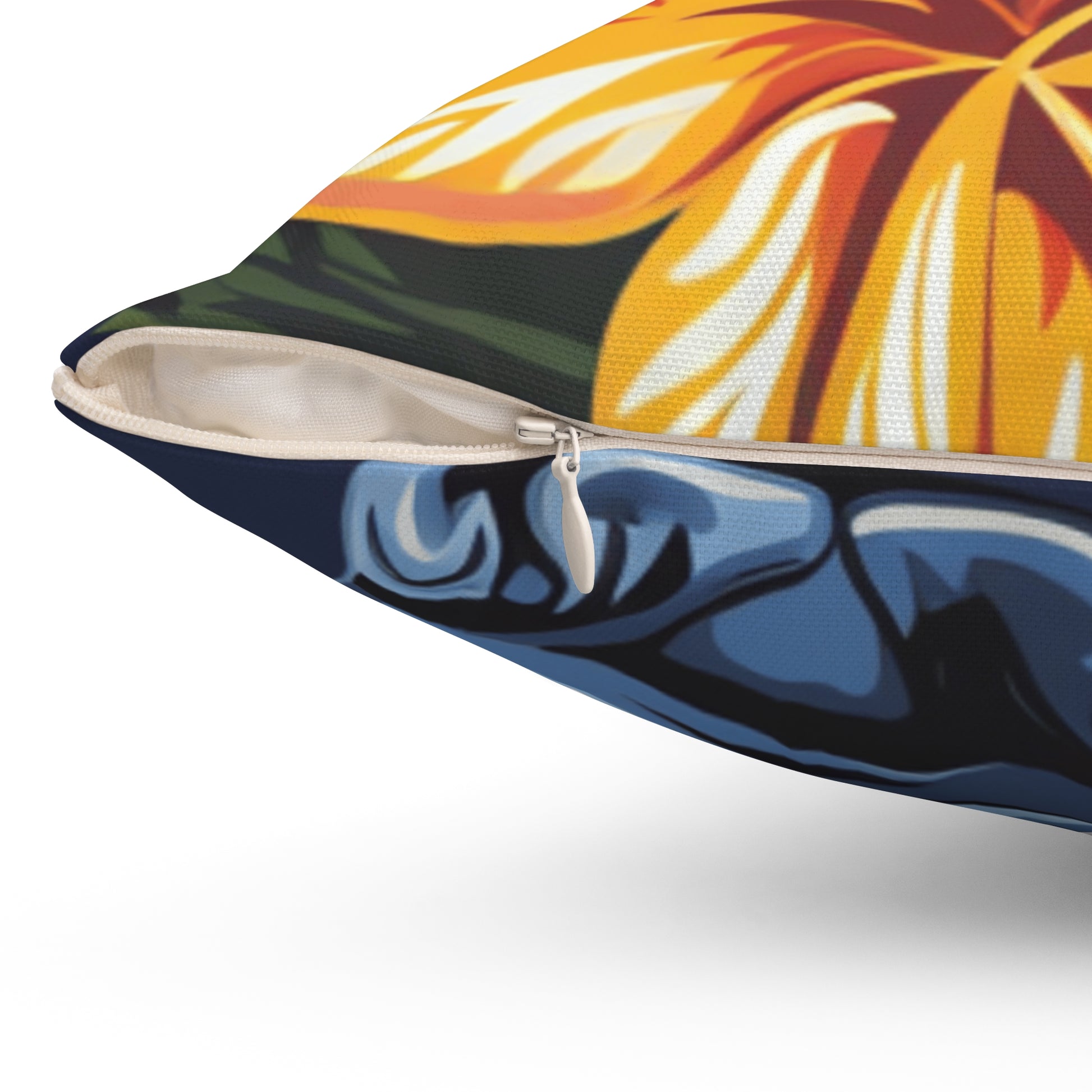 Tiki Bloom Navy Spun Polyester Square Pillow, Artsulli - Art is Long, Life is Short, Home Decor, , , , , , , 