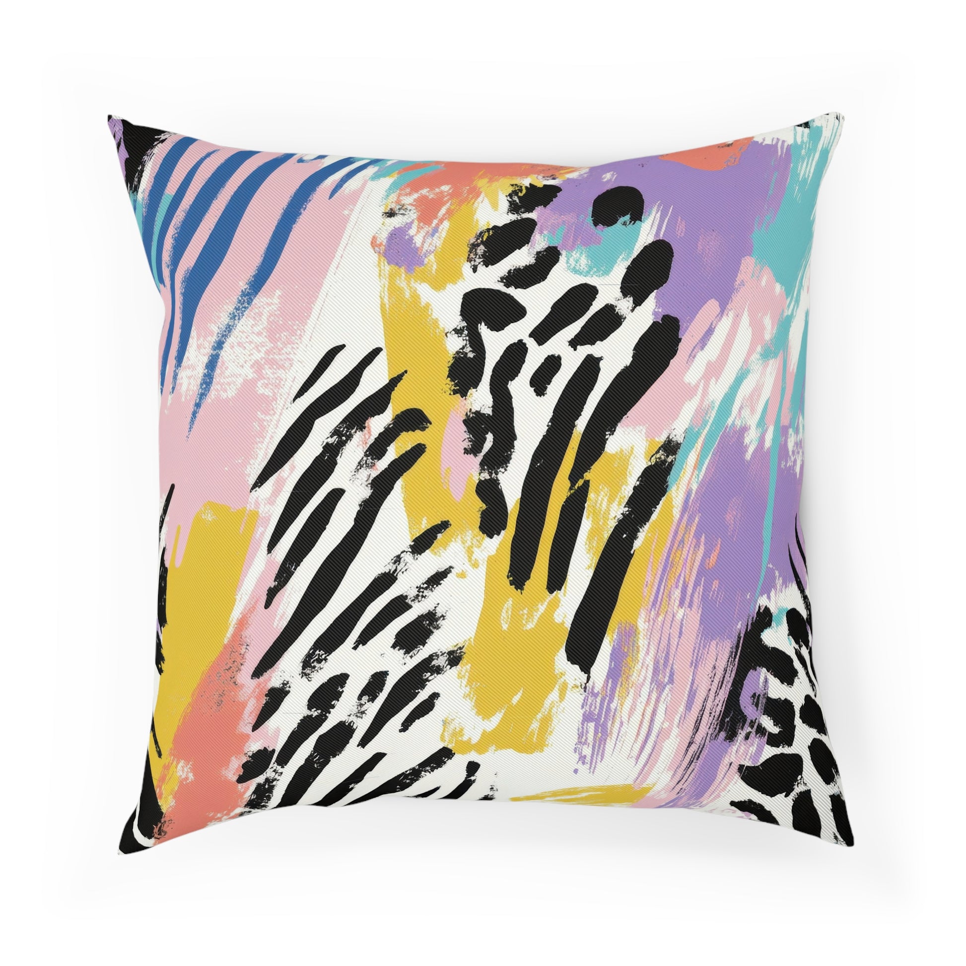 Wild Zebra Stripes x Paint Brush Strokes Multi-Color Cushion, Artsulli - Art is Long, Life is Short, Home Decor, Size, 18.1" × 18.1", , , , , 15720511419025