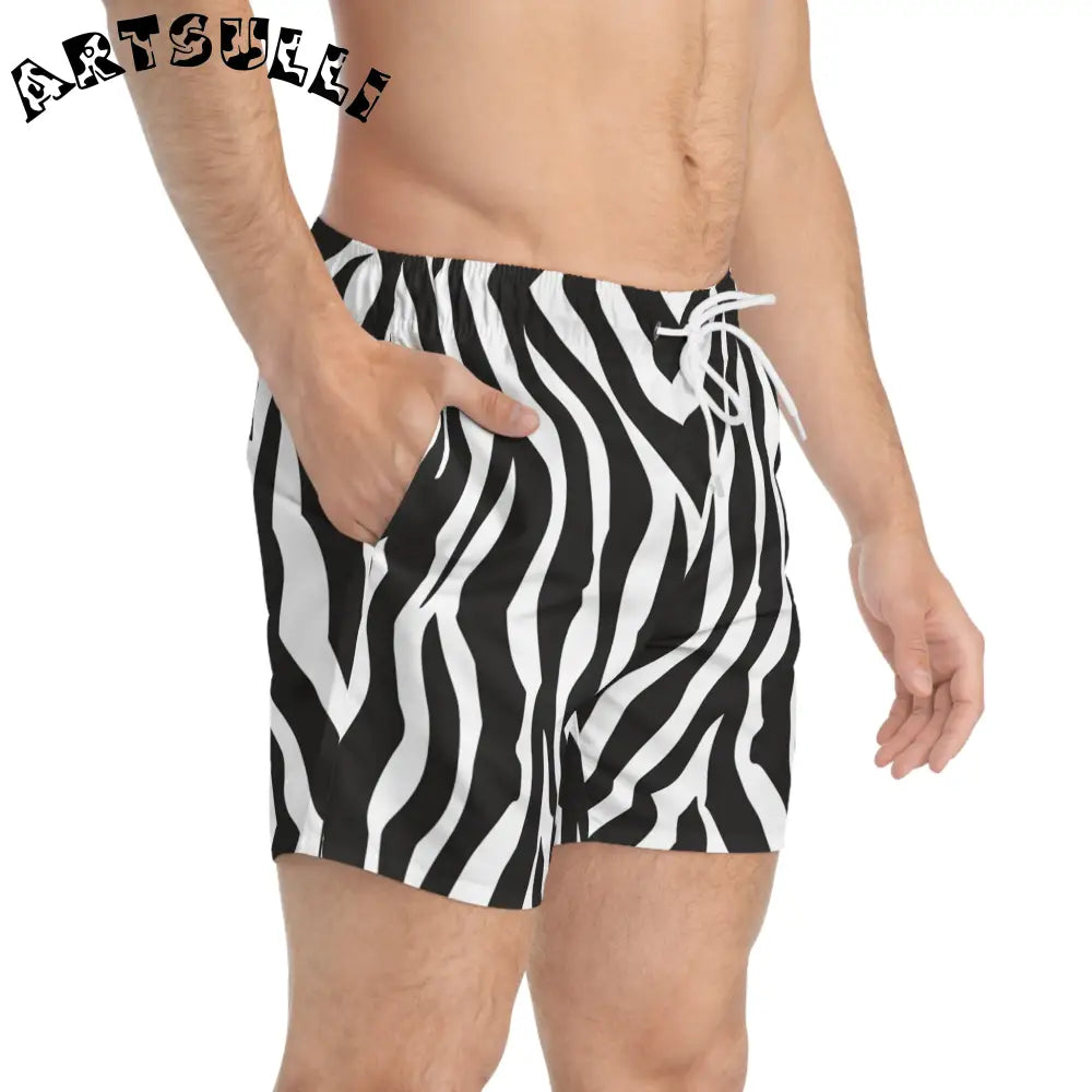 JAKKOUTTHEBXX Black and White Zebra Print Swim Trunks for Summer