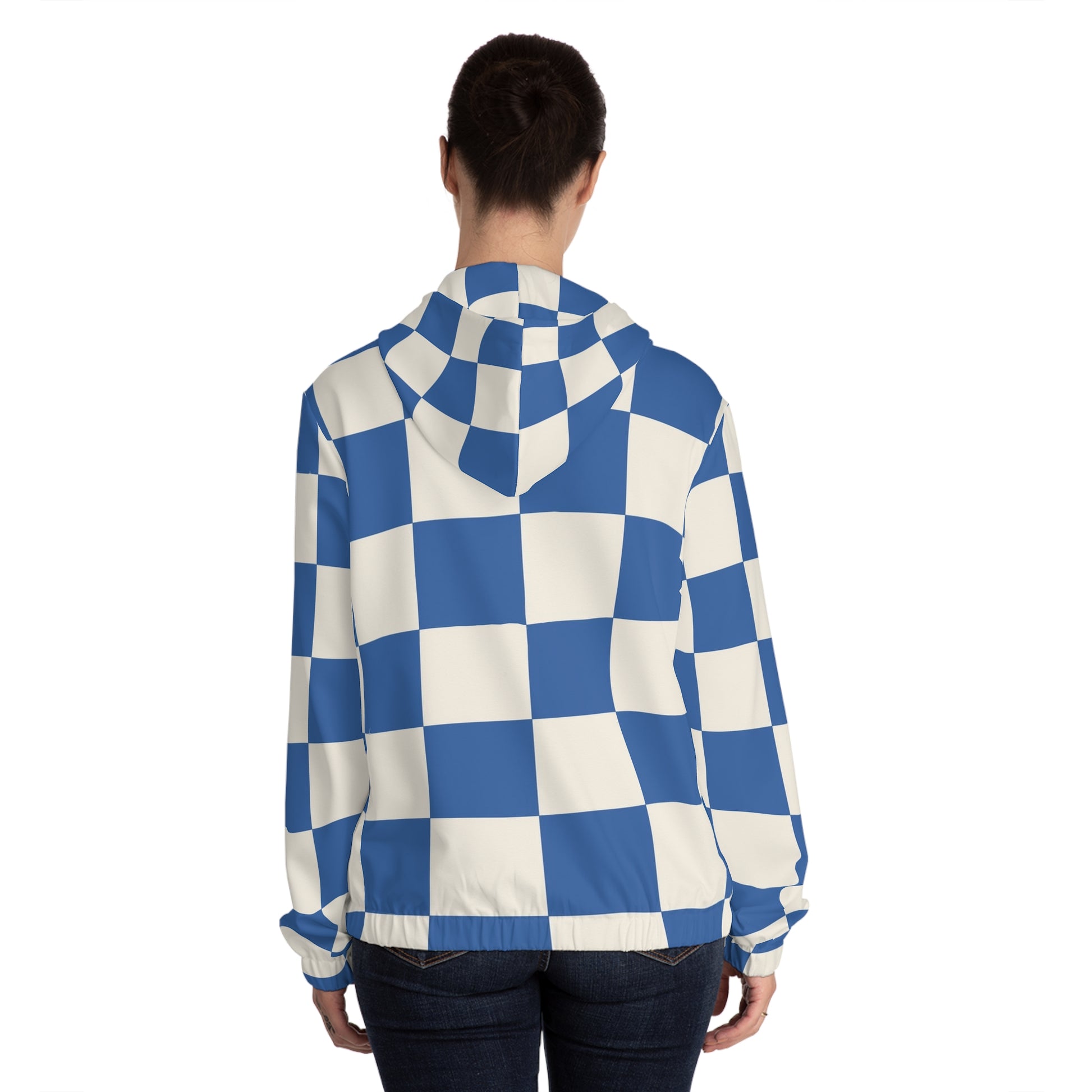 Checkerboard Blue Women’s Full-Zip Hoodie (AOP), Artsulli - Art is Long, Life is Short, All Over Prints, , , , , , , 