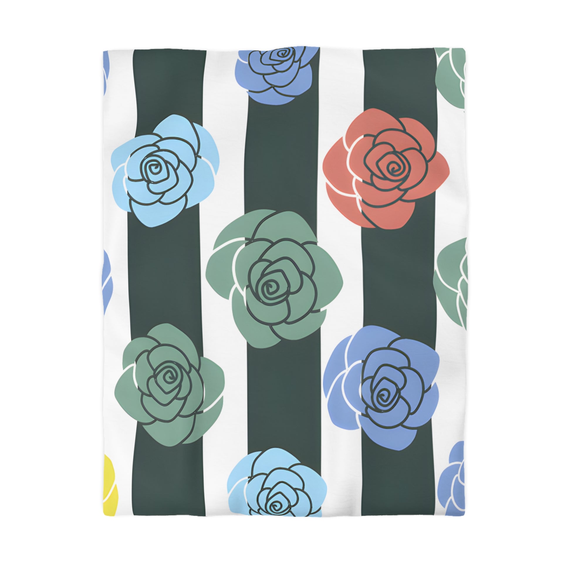 Stripes x Roses Black and White Microfiber Duvet Cover, Artsulli - Art is Long, Life is Short, Home Decor, Size, Twin, Color, Cream, , , 11736417366400
