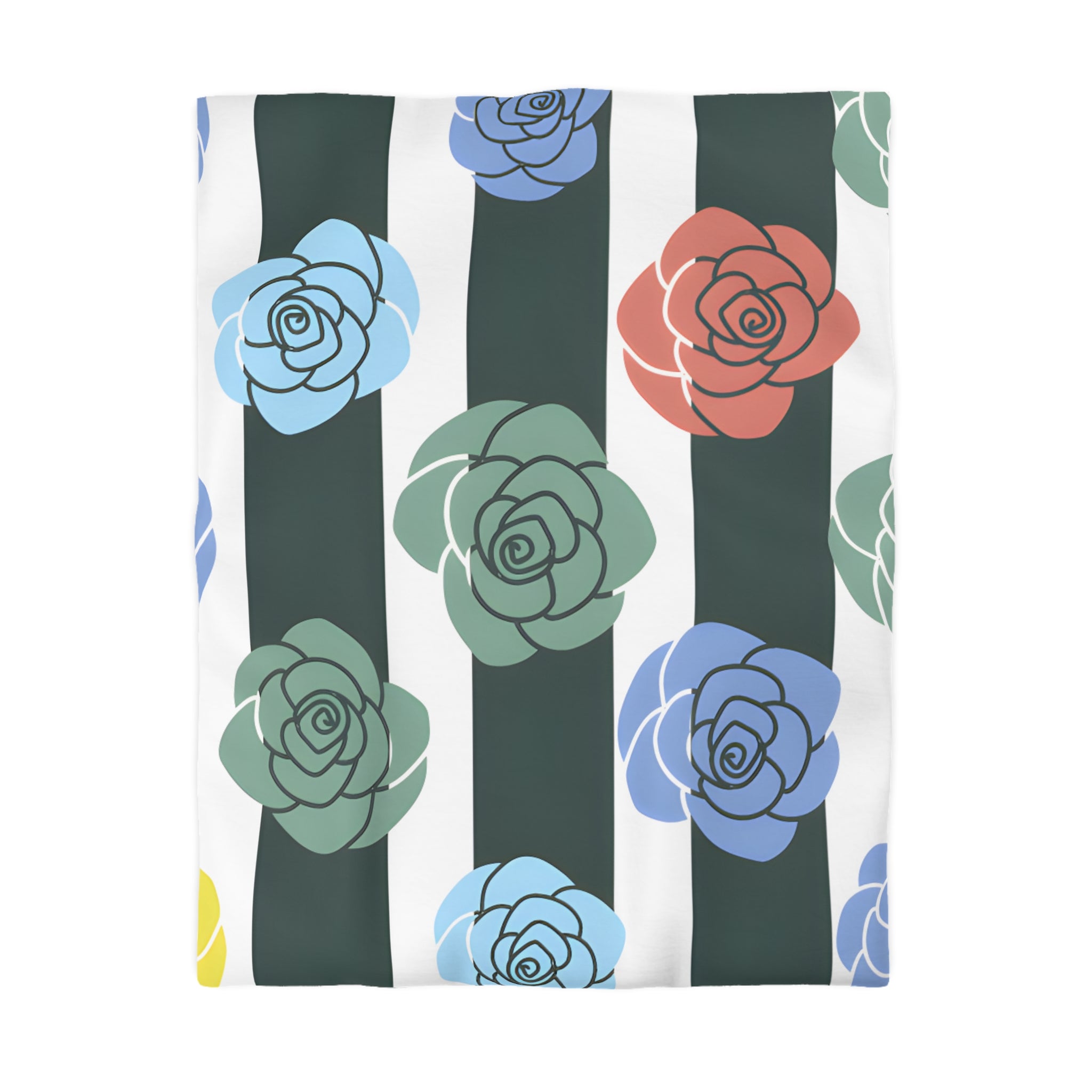 Stripes x Roses Black and White Microfiber Duvet Cover, Artsulli - Art is Long, Life is Short, Home Decor, Size, Twin, Color, Cream, , , 11736417366400