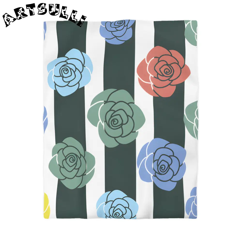 JAKKOUTTHEBXX Stripes x Roses Black and White Microfiber Duvet Cover