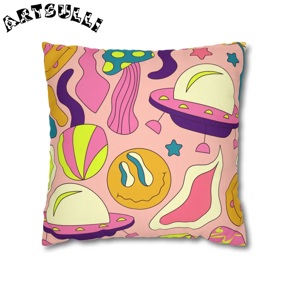 JAKKOUTTHEBXX Trippy Spaceships Pink Spun Polyester Square