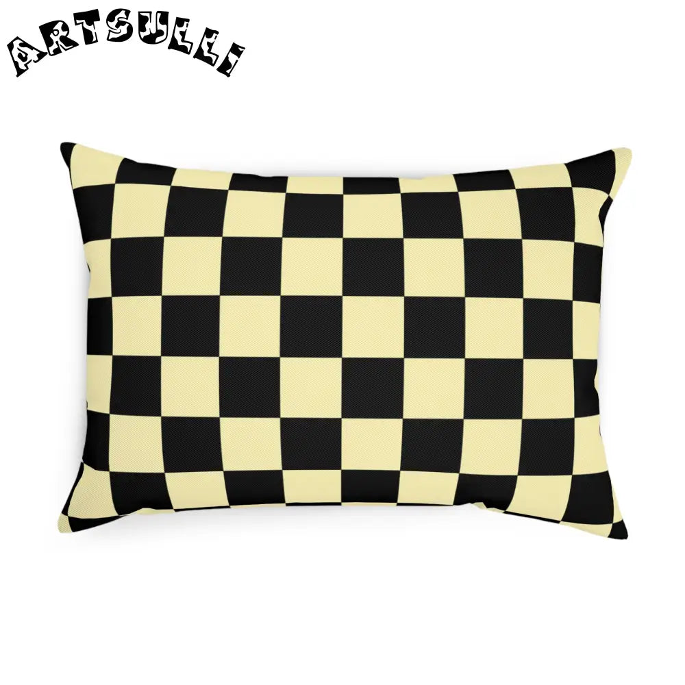 JAKKOUTTHEBXX Checkerboard Black and Yellow Cushion JAKKOUTTHEBXX