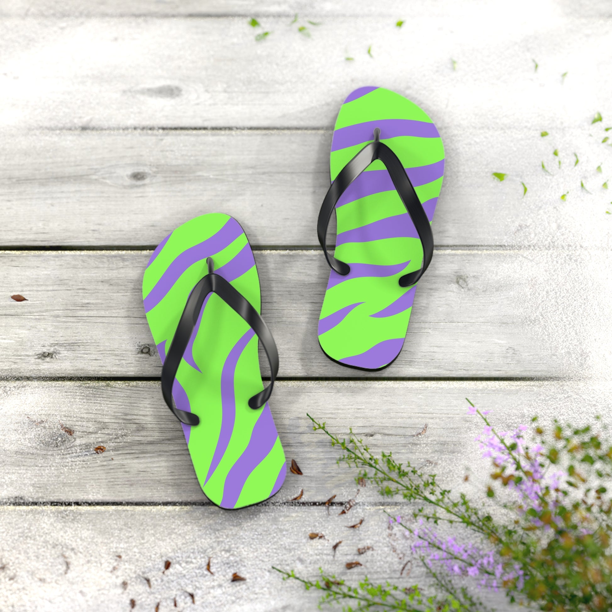 Tyrannosaurus Print Green and Purple Flip Flops, Artsulli - Art is Long, Life is Short, Shoes, , , , , , , 