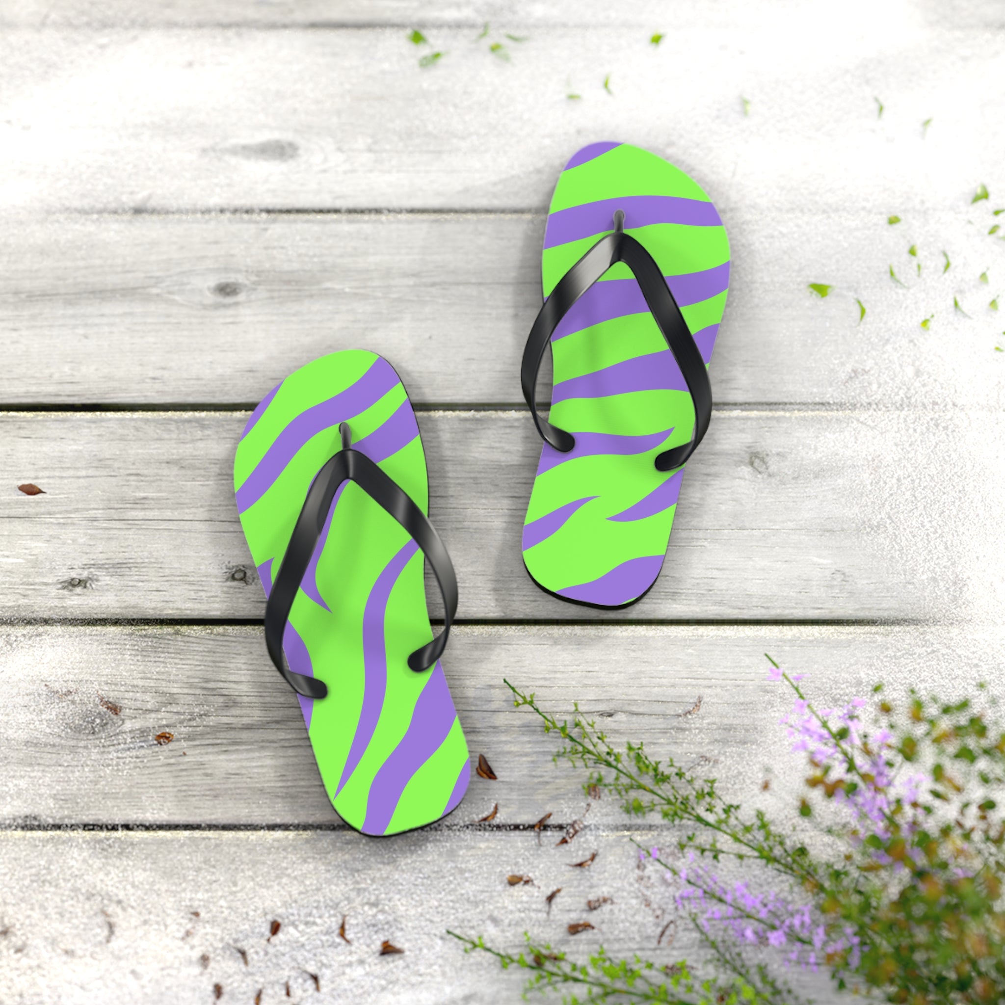 Tyrannosaurus Print Green and Purple Flip Flops, Artsulli - Art is Long, Life is Short, Shoes, , , , , , , 