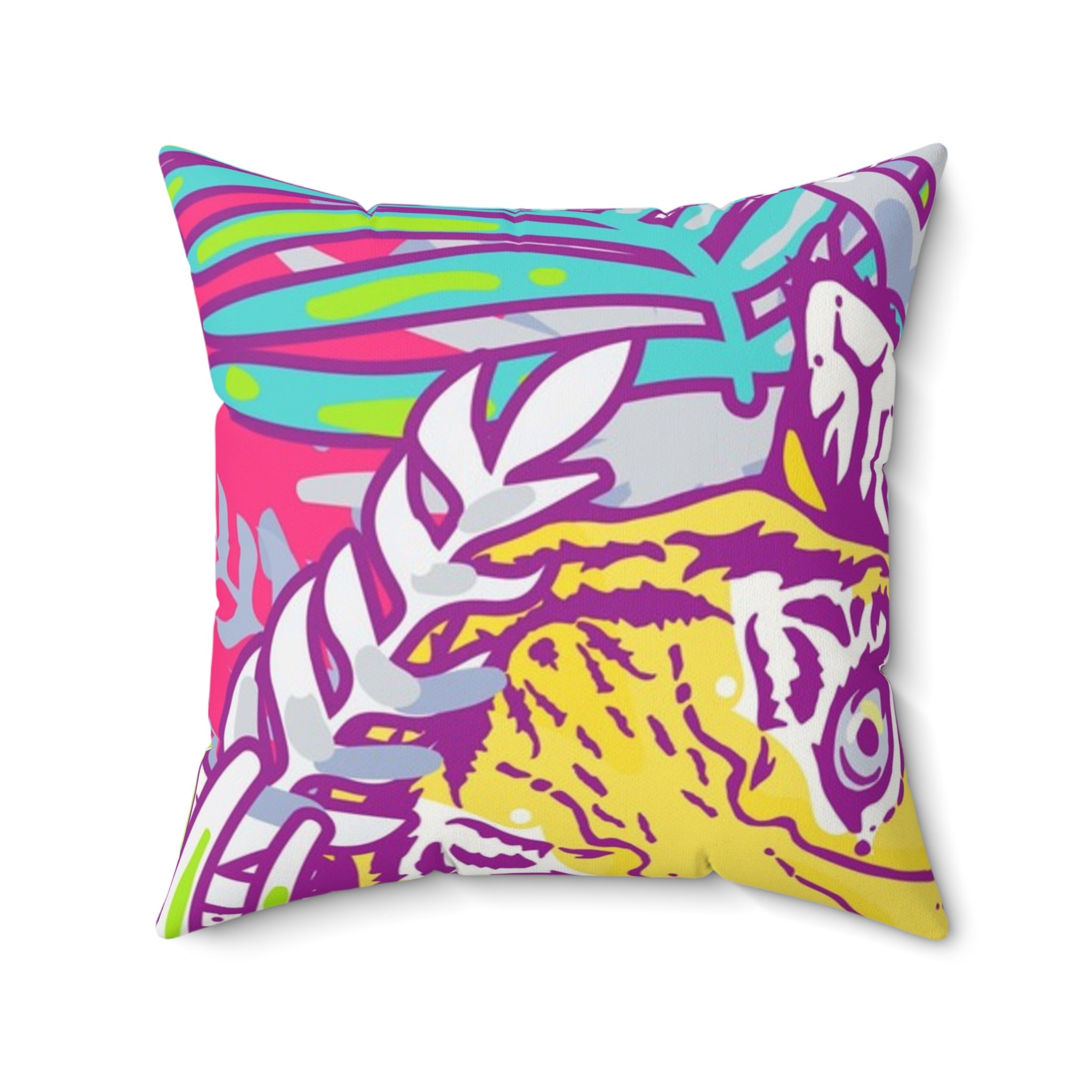 Tropical Floral Tigers Torquise and Purple Faux Suede Square Pillow, Artsulli - Art is Long, Life is Short, Home Decor, , , , , , , 