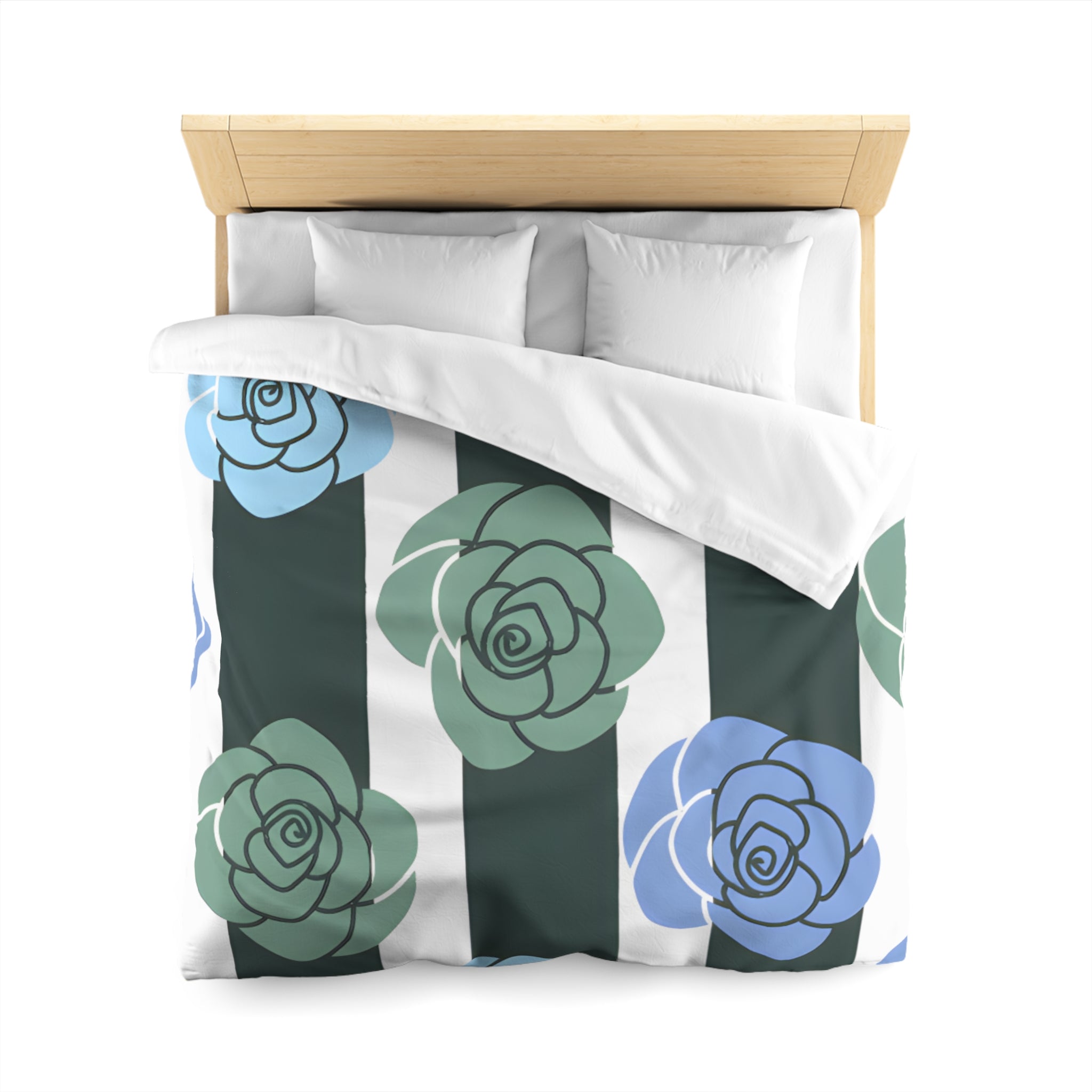 Stripes x Roses Black and White Microfiber Duvet Cover, Artsulli - Art is Long, Life is Short, Home Decor, , , , , , , 