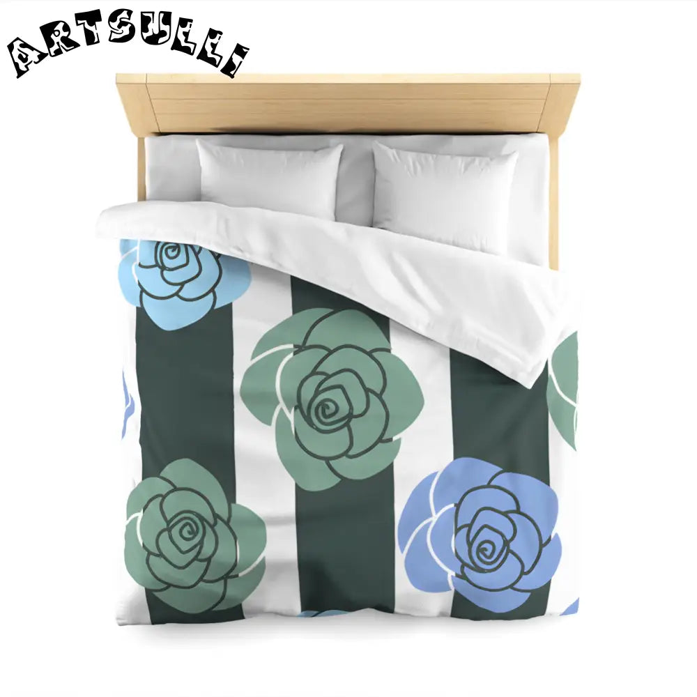 JAKKOUTTHEBXX Stripes x Roses Black and White Microfiber Duvet Cover