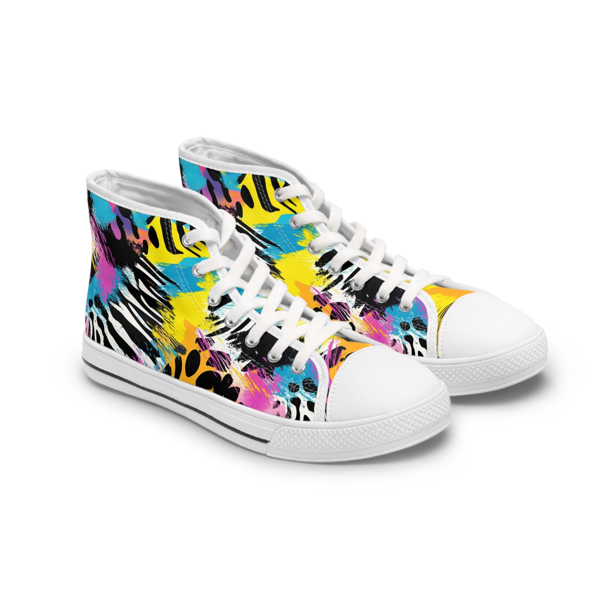 Zebra Stripes x Leopard Print x Paint Splatter Multi-Color Women's High Top Sneakers, Artsulli - Art is Long, Life is Short, Shoes, Size, US 5.5, Color, White sole, , , 17978392207757