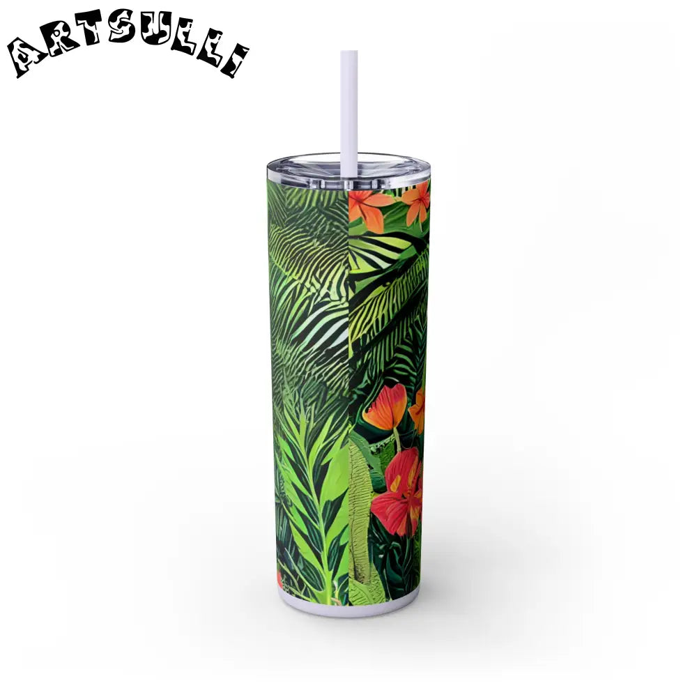 JAKKOUTTHEBXX White Tropical Leaf and Flower Tumbler JAKKOUTTHEBXX