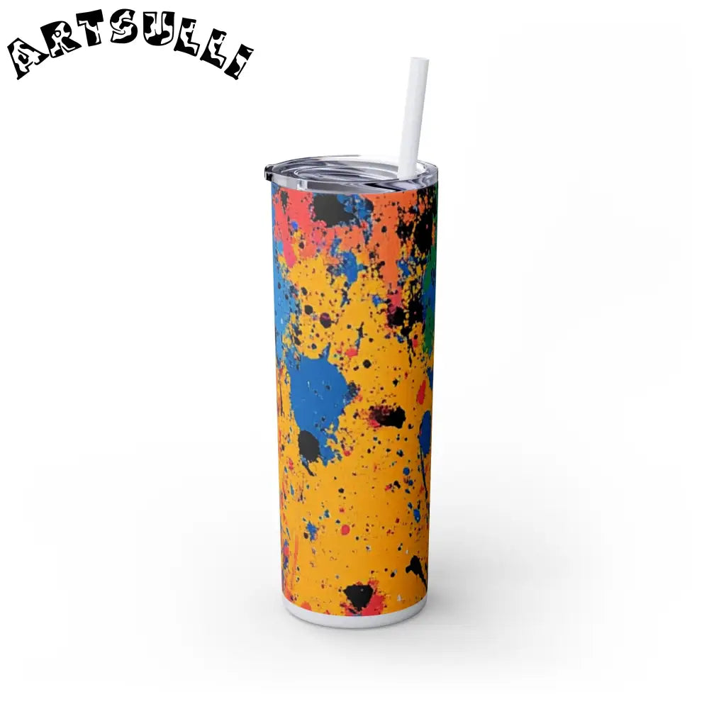 JAKKOUTTHEBXX The Colors Of Paint Splatter Skinny Tumbler with Straw