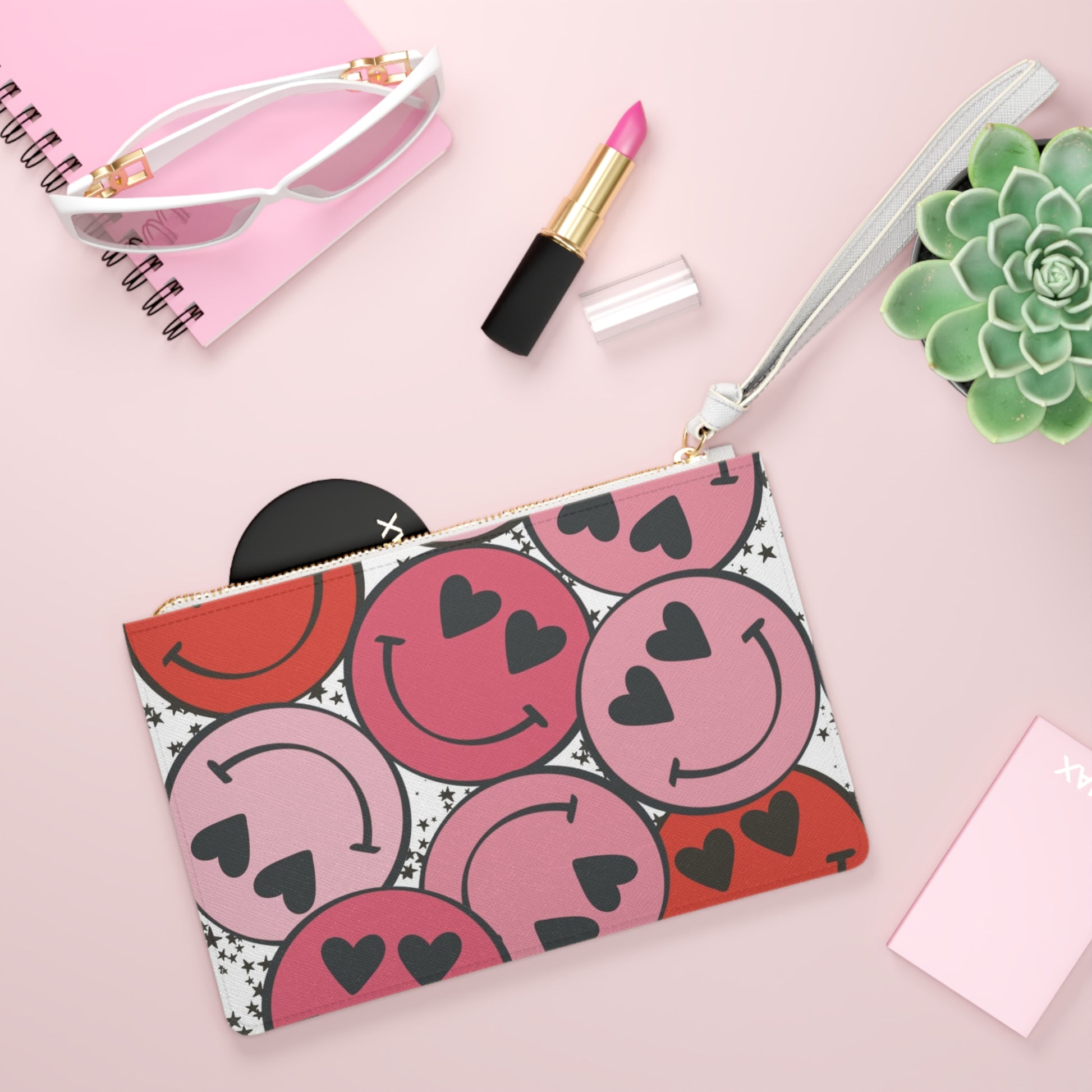 Smiley Face x Heart Eyes Pink and Red Clutch Bag, Artsulli - Art is Long, Life is Short, Bags, , , , , , , 