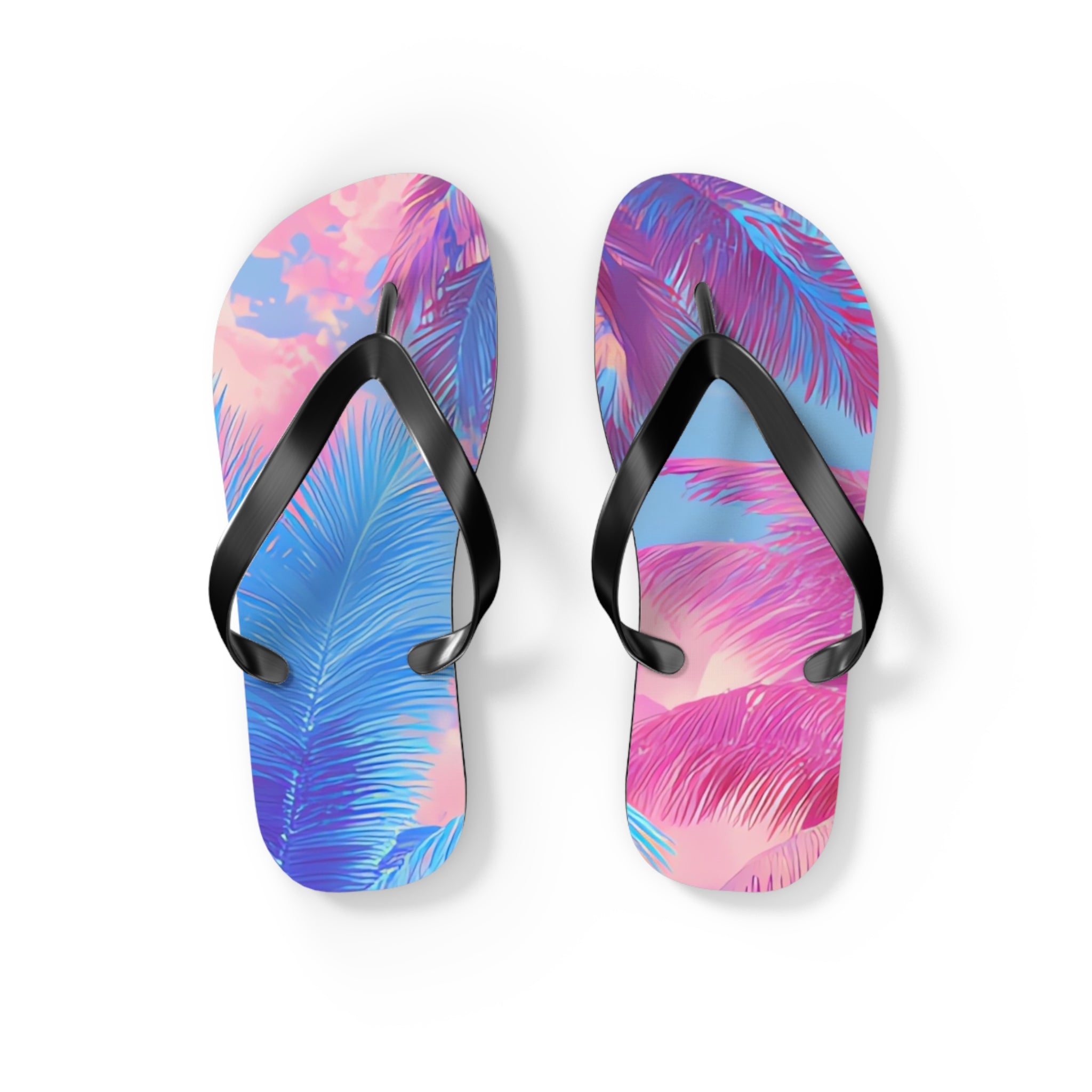 Ethereal Pastel Palms Flip Flops, Artsulli - Art is Long, Life is Short, Shoes, Size, S, Color, Black sole, , , 85792767906323982263