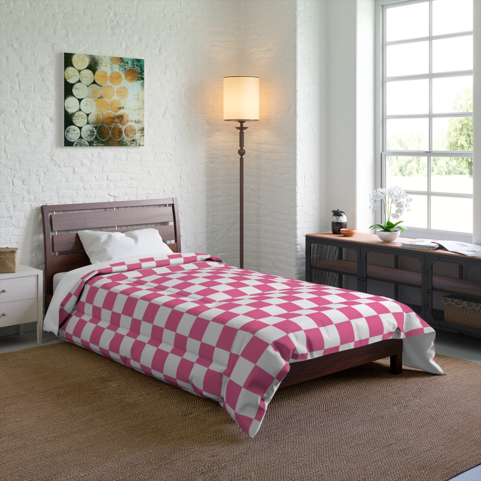 Yuyushiki Pink Check Comforter, Artsulli - Art is Long, Life is Short, Home Decor, , , , , , , 