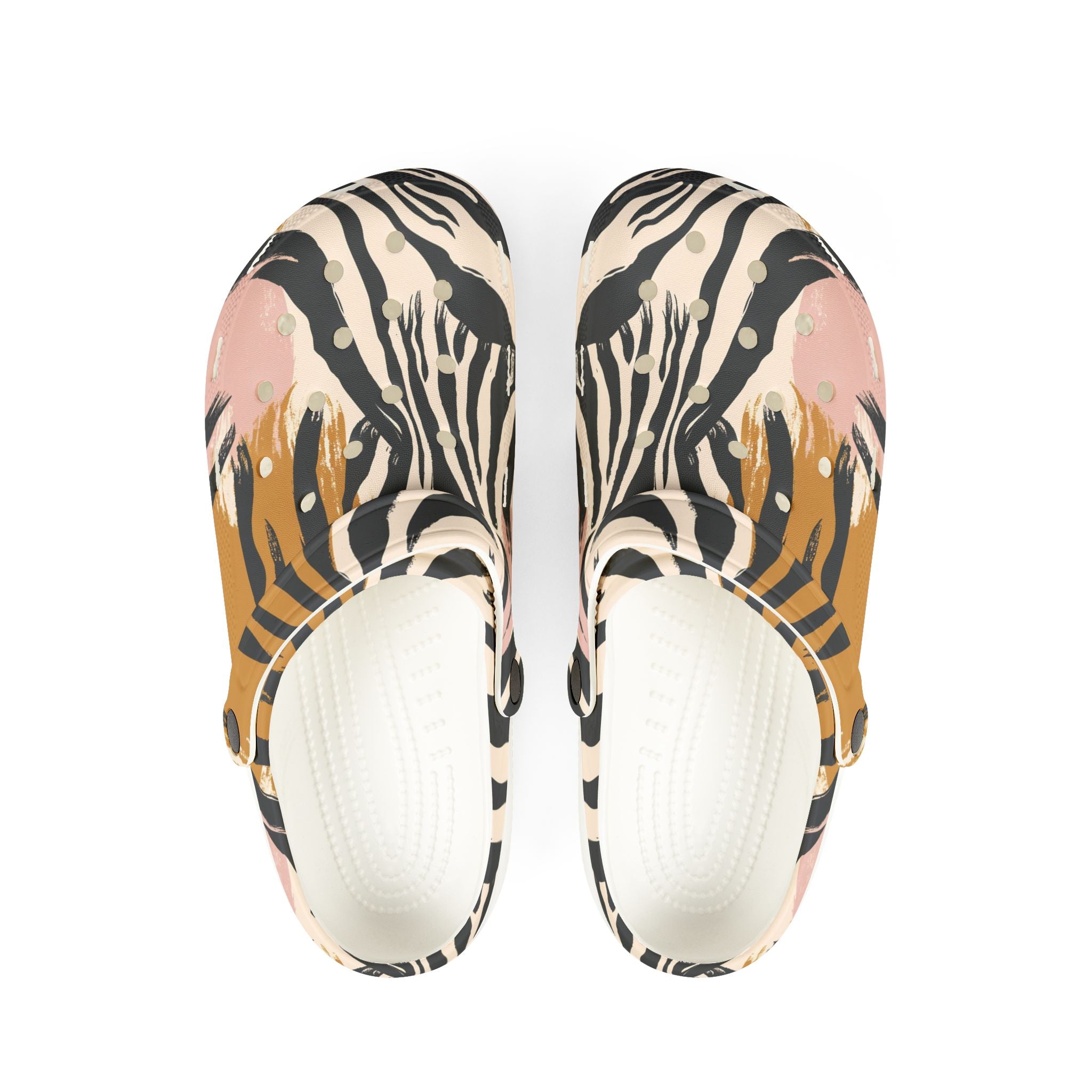 Beige Zebra Jungle Flats EVA Foam Rubber Shoes (AOP), Artsulli - Art is Long, Life is Short, Shoes, Size, US 6 (Women's), Color, White, , , 68803086665051