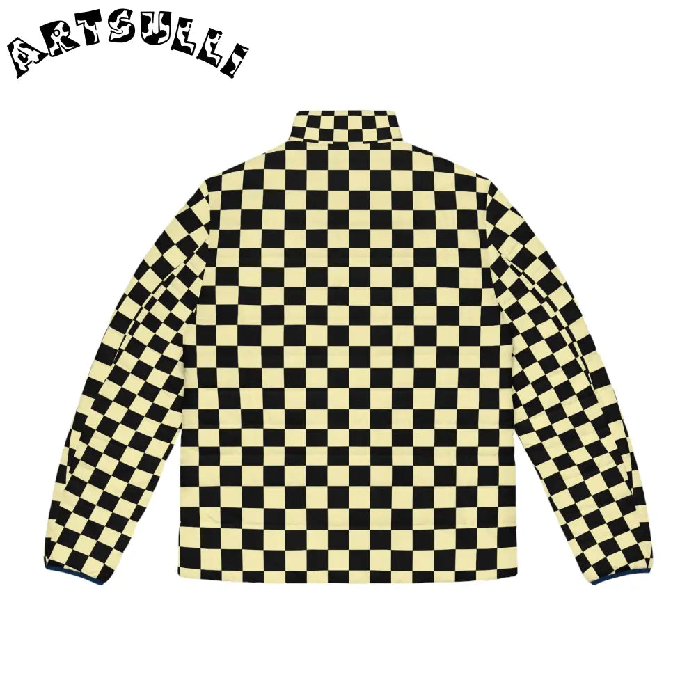 JAKKOUTTHEBXX Checkerboard Black and Yellow Men’s Puffer Jacket
