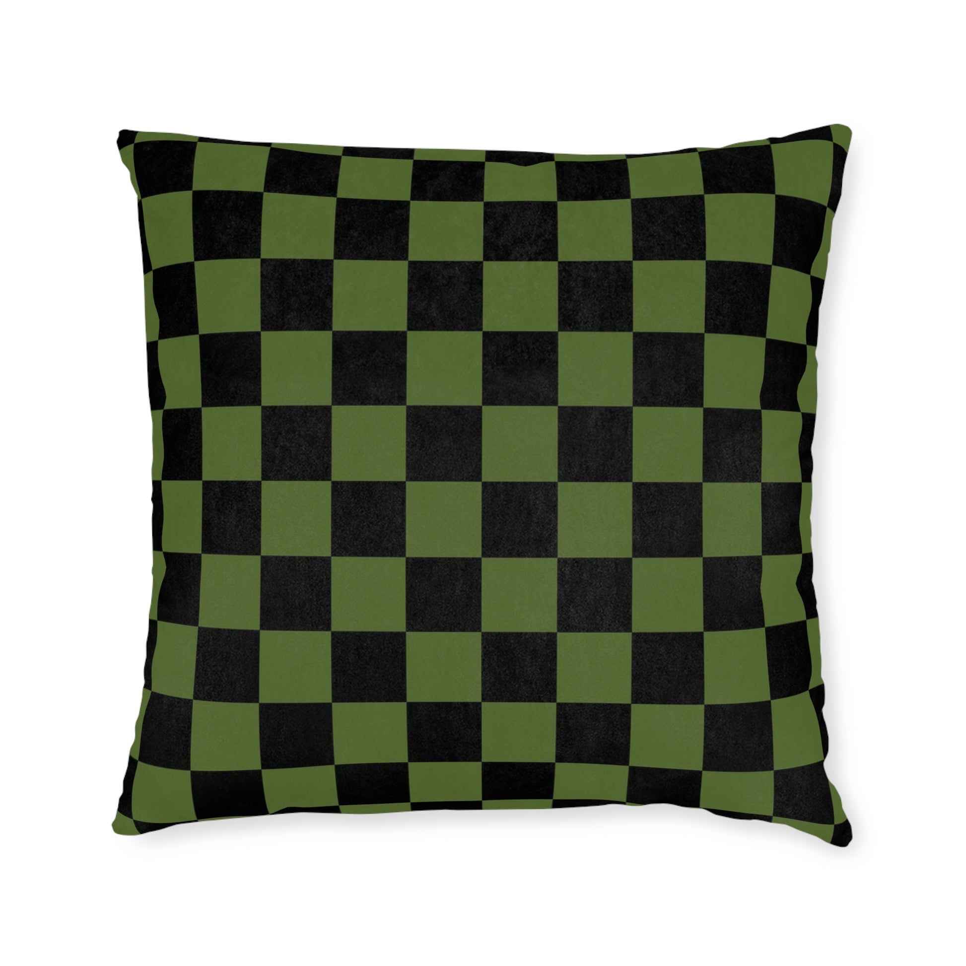 Checkerboard Olive Green and Black Square Pillow, Artsulli - Art is Long, Life is Short, Home Decor, Size, 22" × 22", , , , , 30658723013297255410