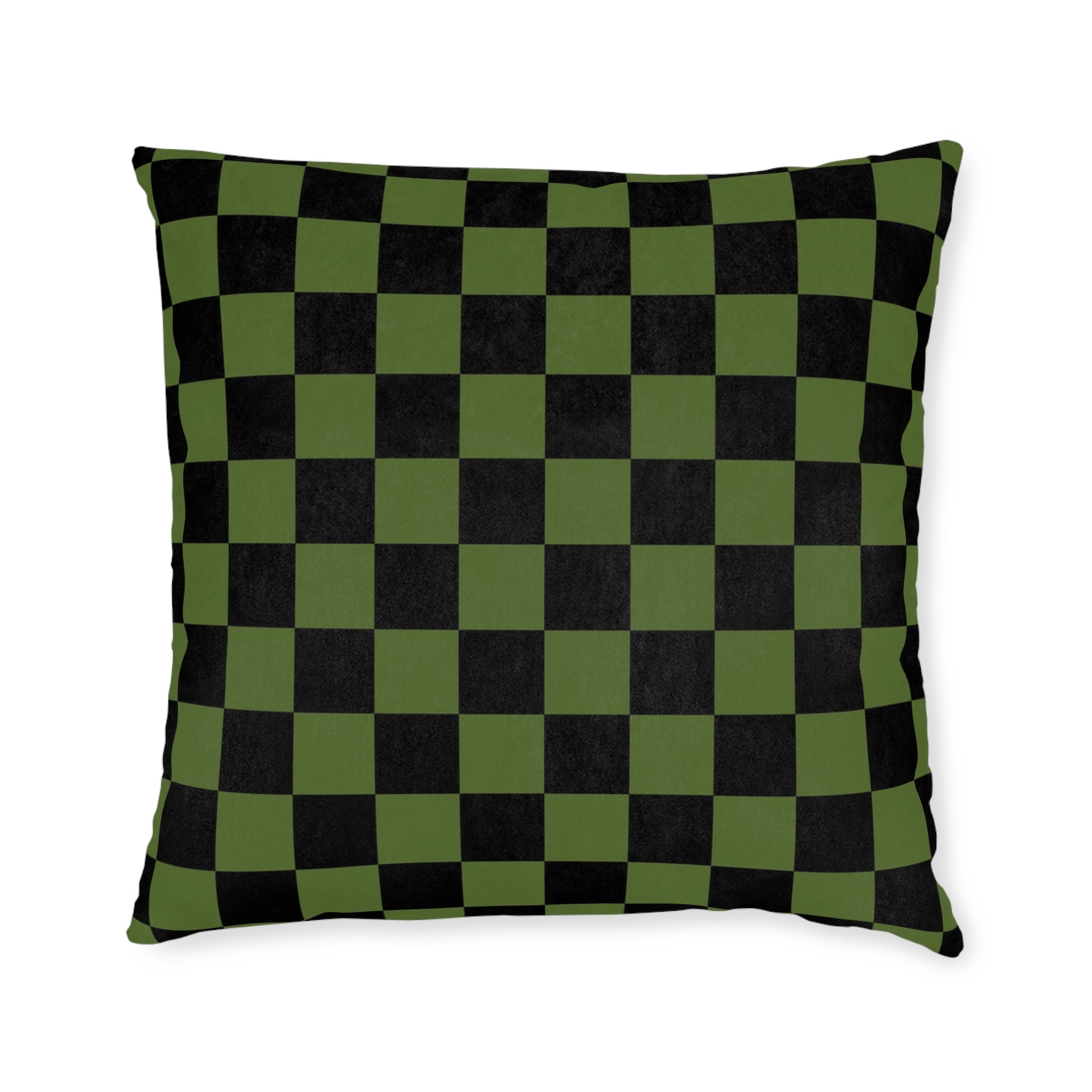 Checkerboard Olive Green and Black Square Pillow, Artsulli - Art is Long, Life is Short, Home Decor, Size, 22" × 22", , , , , 30658723013297255410