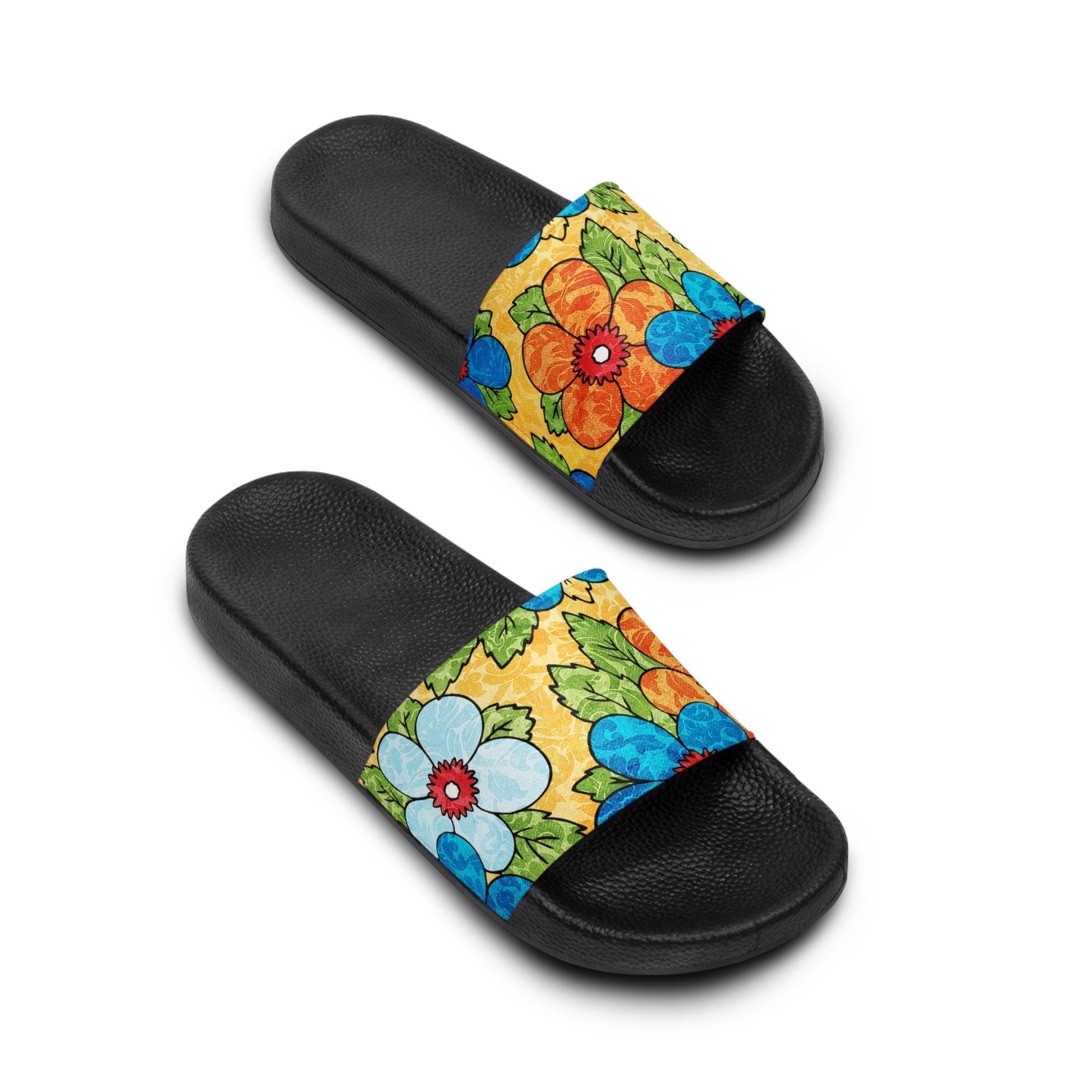Groovy Yellow Floral Kl Men's Slide Sandals, Artsulli - Art is Long, Life is Short, Shoes, , , , , , , 