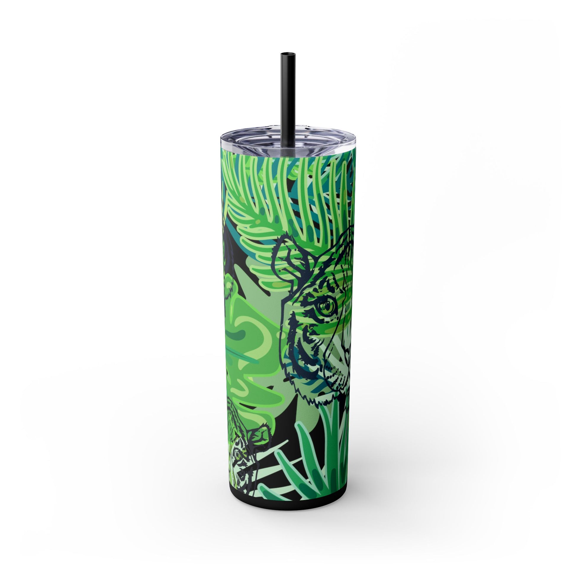 Tropical Jungle Tigers Green Skinny Tumbler with Straw, 20oz, Artsulli - Art is Long, Life is Short, Mug, Finish, Matte, Color, Black, Size, 20oz, 14848219752023