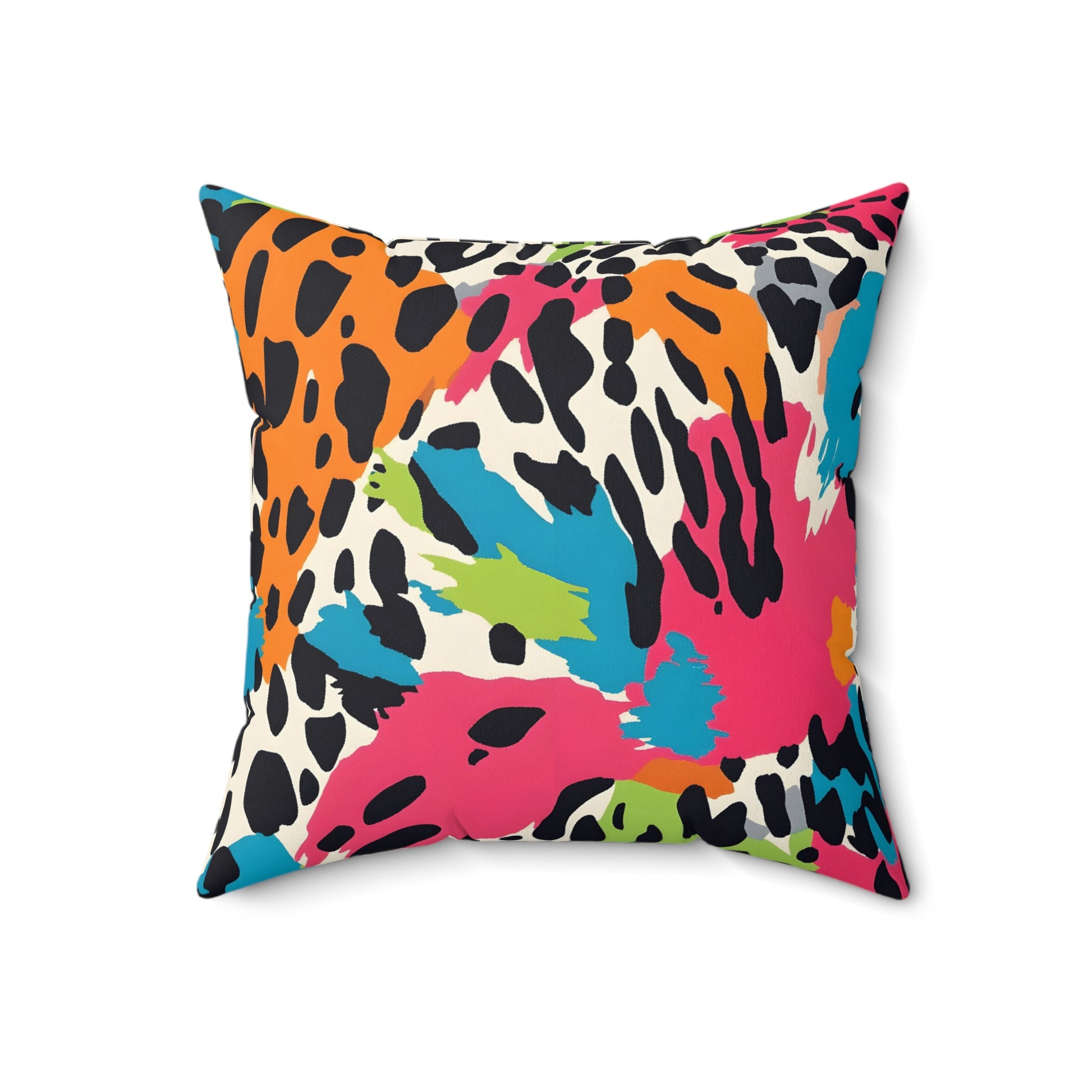 Wild Brush Strokes x Animal Print Multi-Color Spun Polyester Square Pillow, Artsulli - Art is Long, Life is Short, Home Decor, Size, 18" × 18", , , , , 35780551610911850761