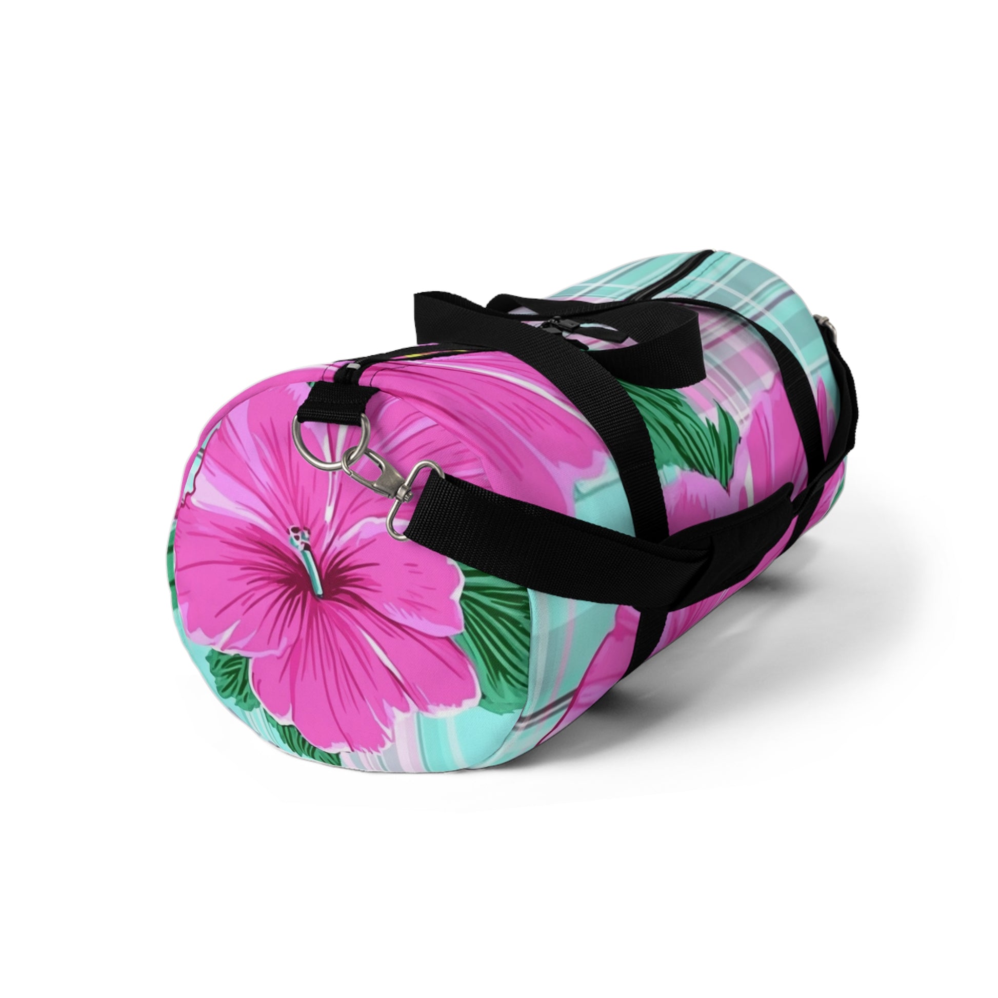 Plaid Hibiscus Pink and Yellow Duffel Bag, Artsulli - Art is Long, Life is Short, Bags, , , , , , , 